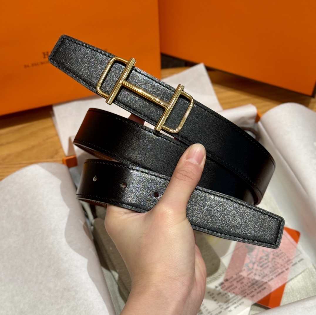 Luxury Hermes Brown Leather Belt with Iconic Gold H Buckle