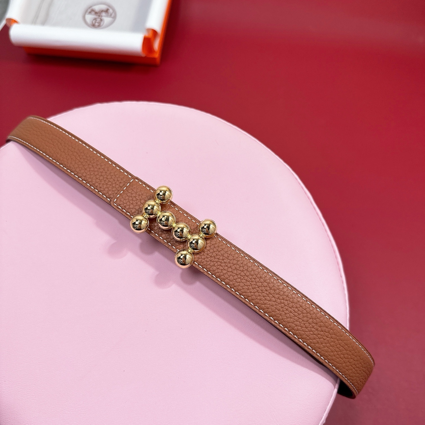 Premium Leather Reversible Belt with Gold Beaded H Buckle