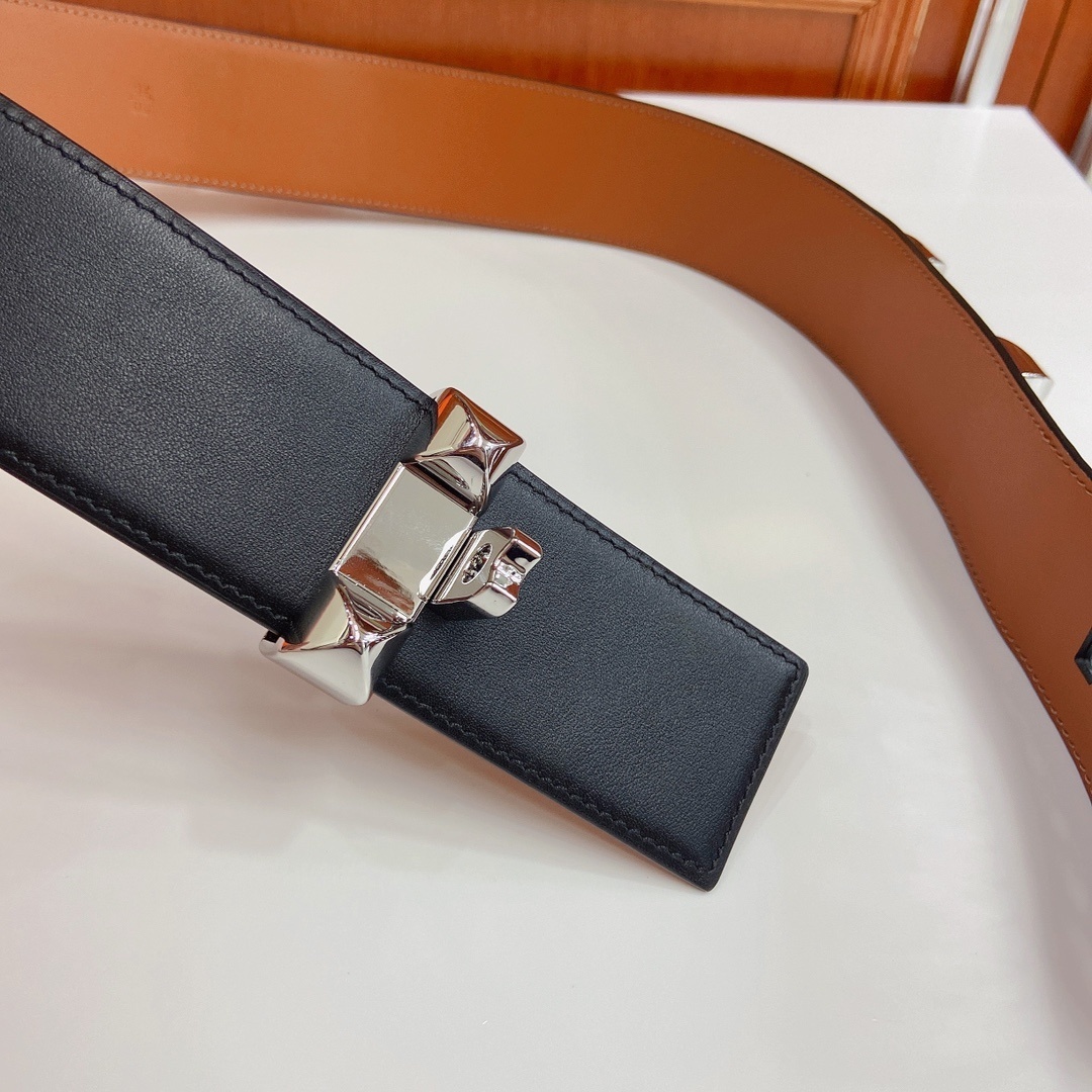 Luxury Black Leather Belt with Silver Studded Hardware