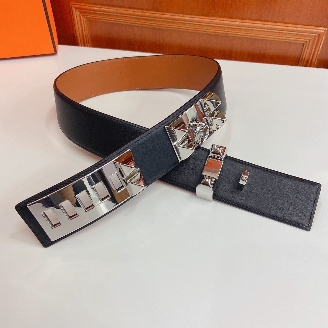 Luxury Black Leather Belt with Silver Studded Hardware