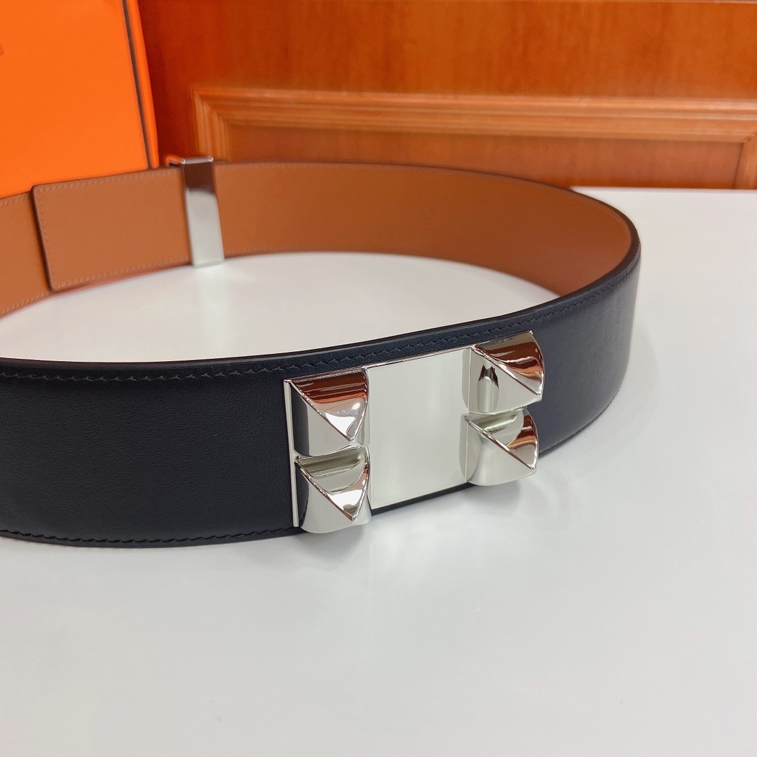 Luxury Black Leather Belt with Silver Studded Hardware