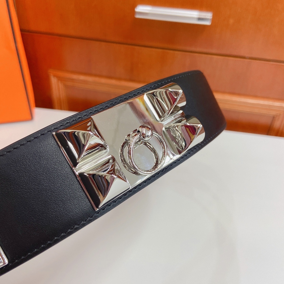 Luxury Black Leather Belt with Silver Studded Hardware