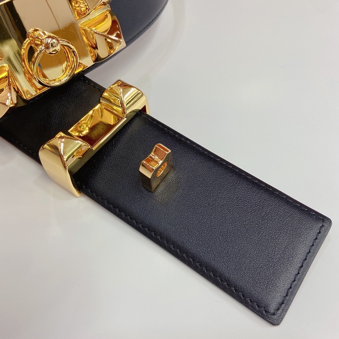 Hermès Collier de Chien Leather Belt - Black with Gold Hardware