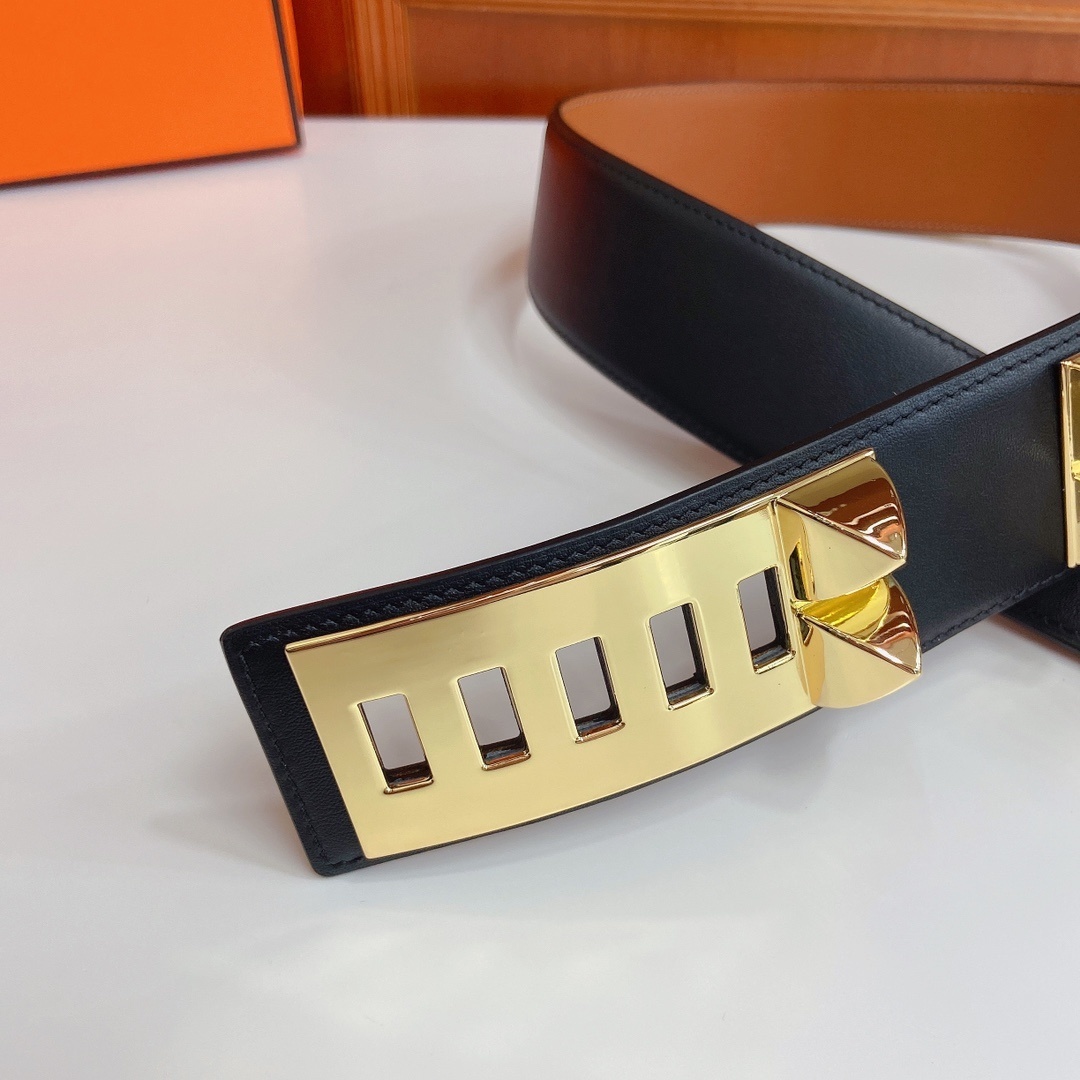 Hermès Collier de Chien Leather Belt - Black with Gold Hardware