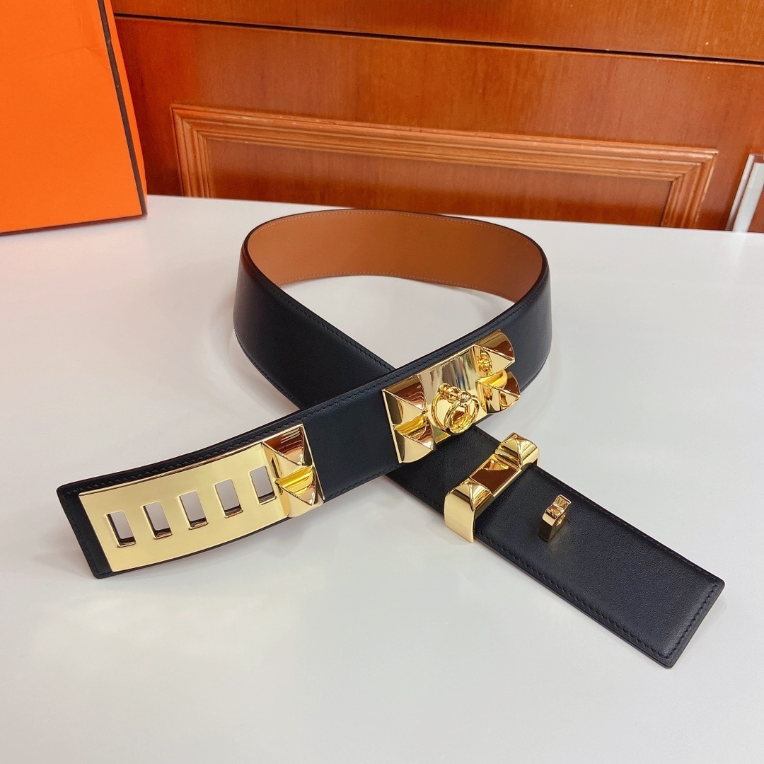 Hermès Collier de Chien Leather Belt - Black with Gold Hardware