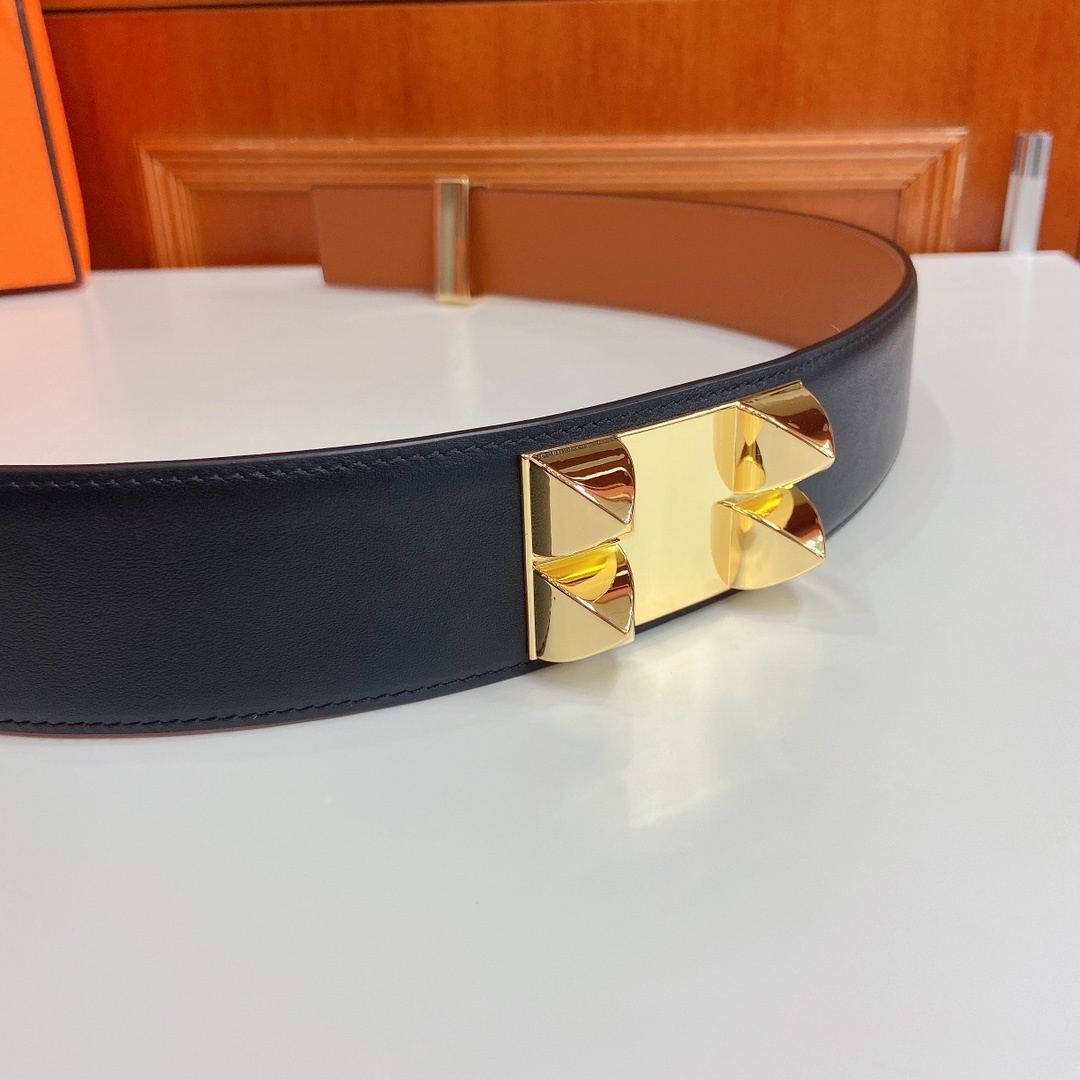 Hermès Collier de Chien Leather Belt - Black with Gold Hardware