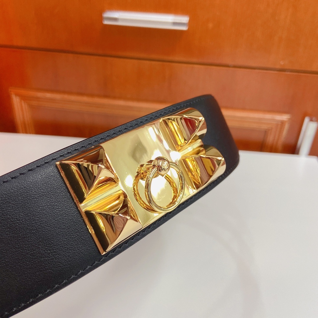 Hermès Collier de Chien Leather Belt - Black with Gold Hardware