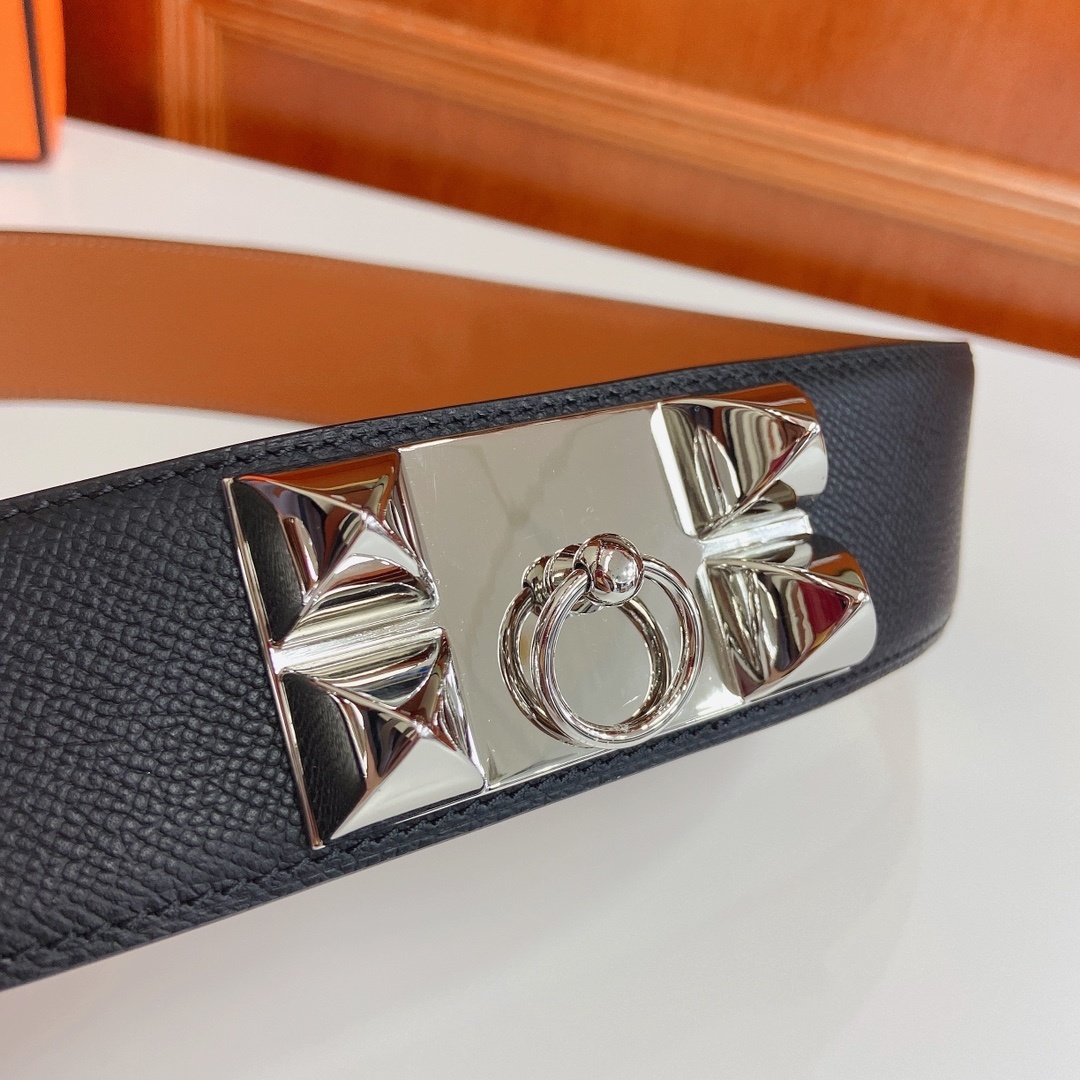 Hermes Collier de Chien Belt Black Epsom Silver Hardware