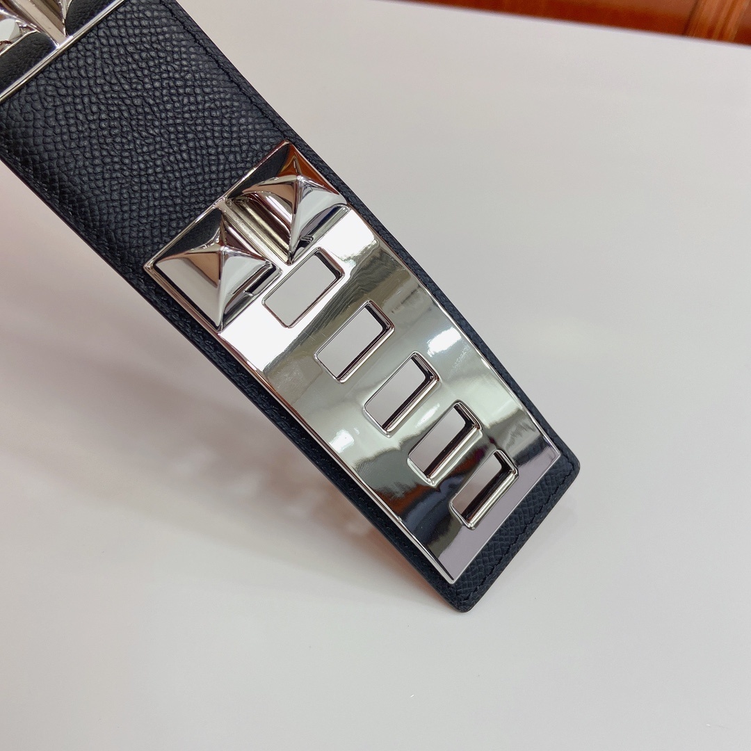 Hermes Collier de Chien Belt Black Epsom Silver Hardware