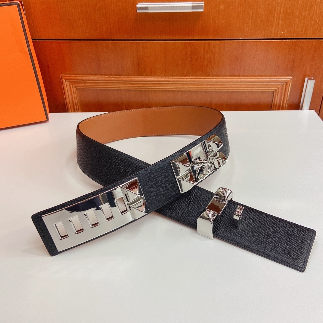 Hermes Collier de Chien Belt Black Epsom Silver Hardware