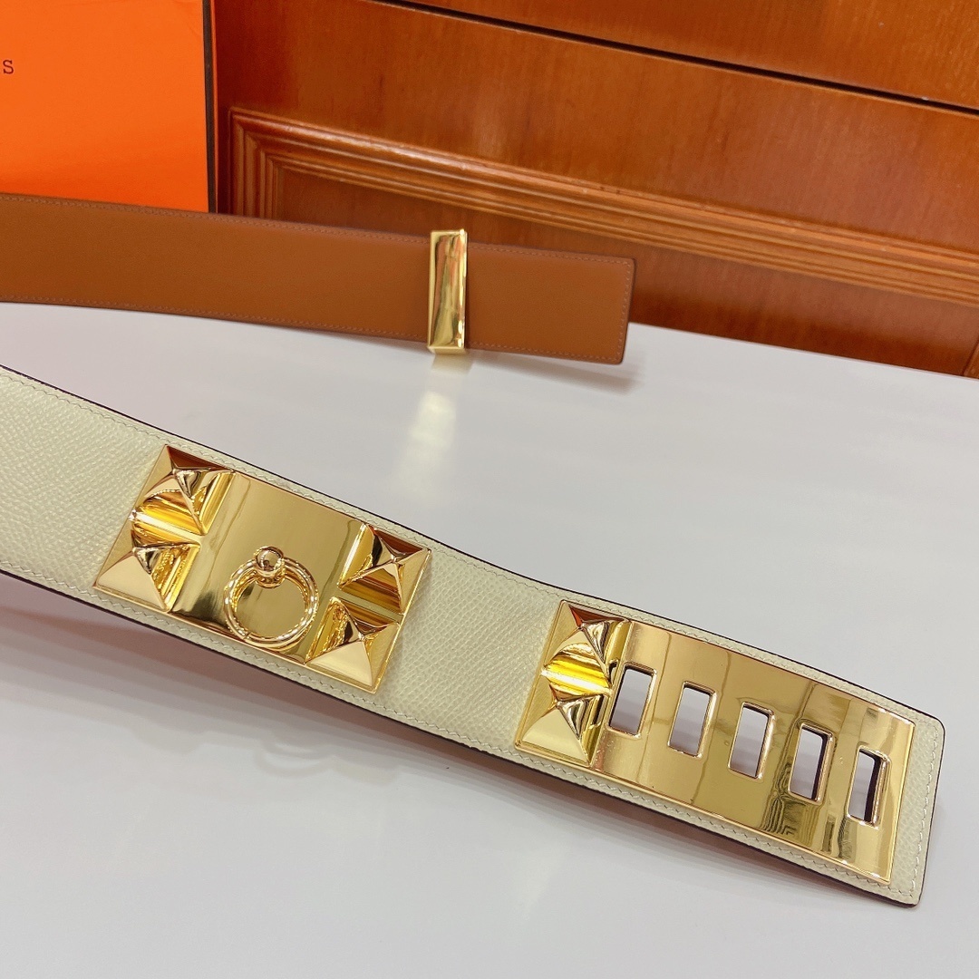 Hermes Collier de Chien Belt - Gold Hardware & Cream Epsom Leather
