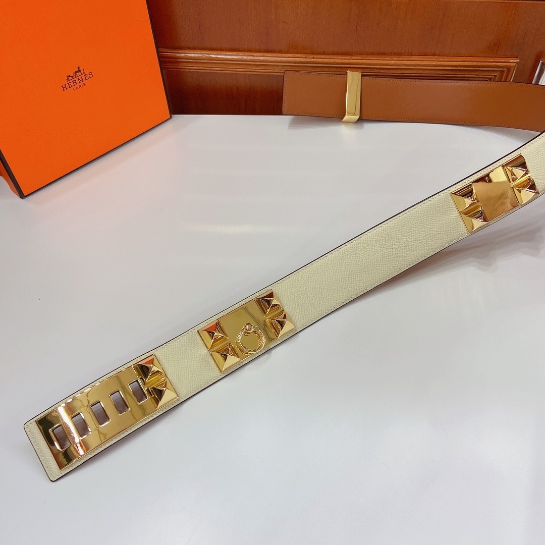 Hermes Collier de Chien Belt - Gold Hardware & Cream Epsom Leather