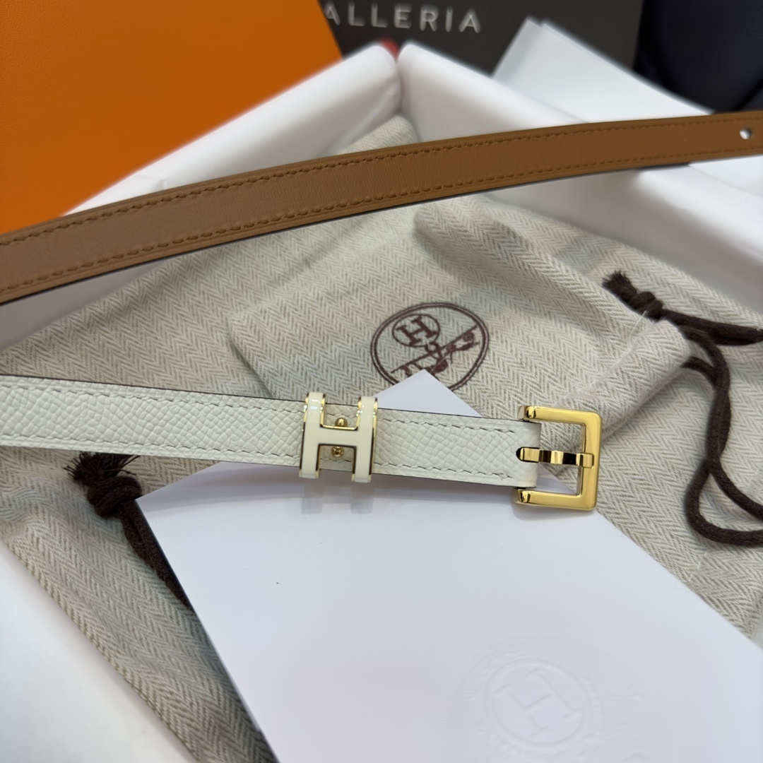 Luxury Women's Thin Leather Belt with Signature H Buckle