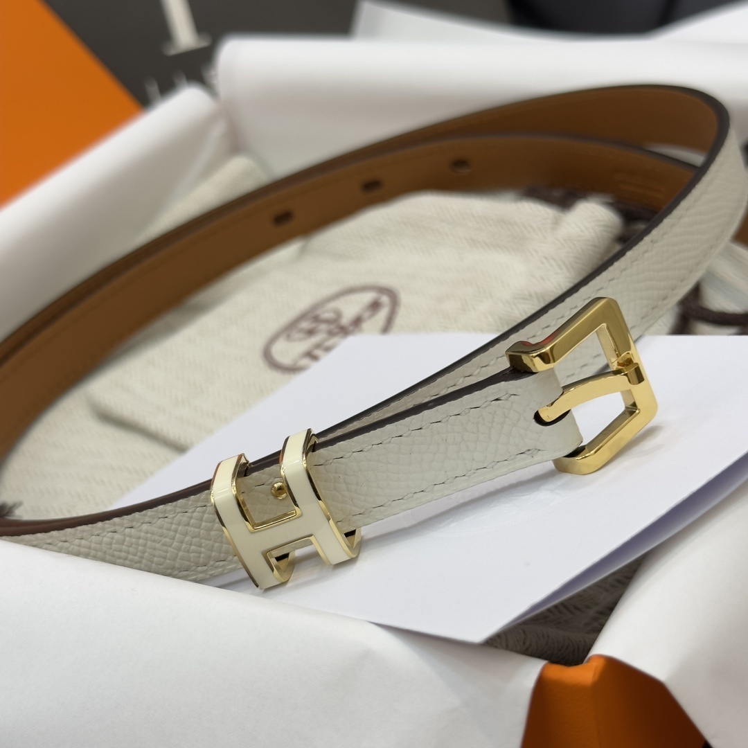 Luxury Women's Thin Leather Belt with Signature H Buckle