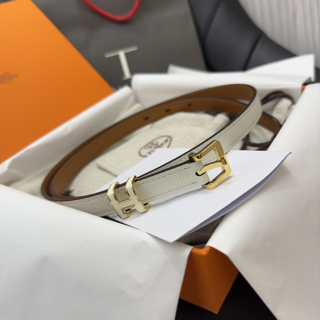 Luxury Women's Thin Leather Belt with Signature H Buckle