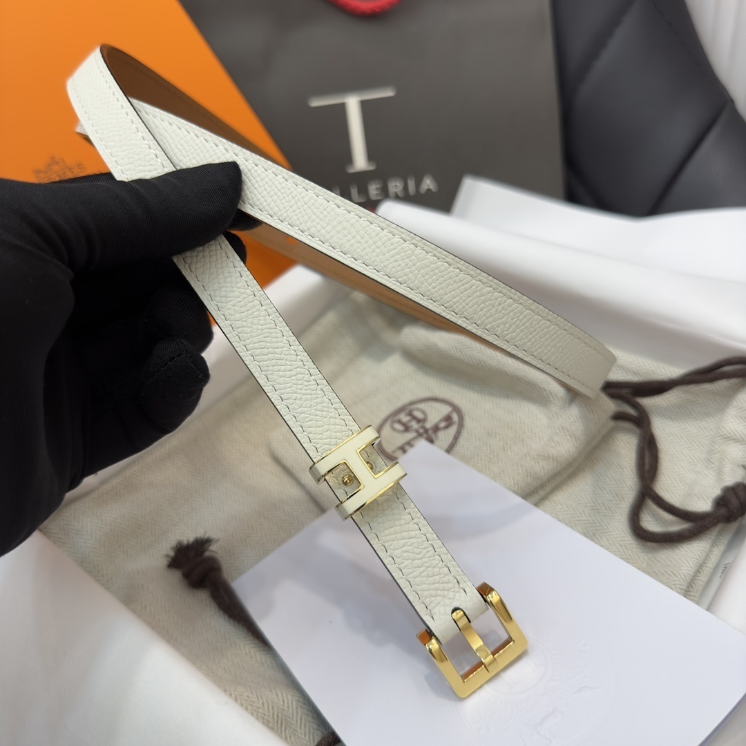 Luxury Women's Thin Leather Belt with Signature H Buckle