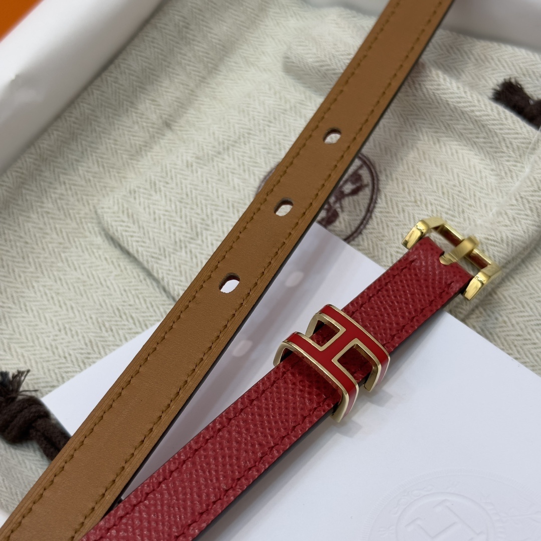 Luxury Red Epsom Leather Belt with Gold H Buckle for Women