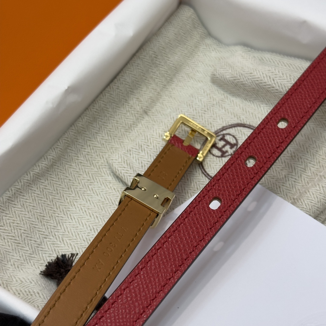 Luxury Red Epsom Leather Belt with Gold H Buckle for Women