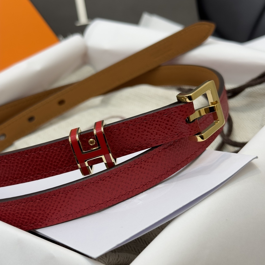 Luxury Red Epsom Leather Belt with Gold H Buckle for Women
