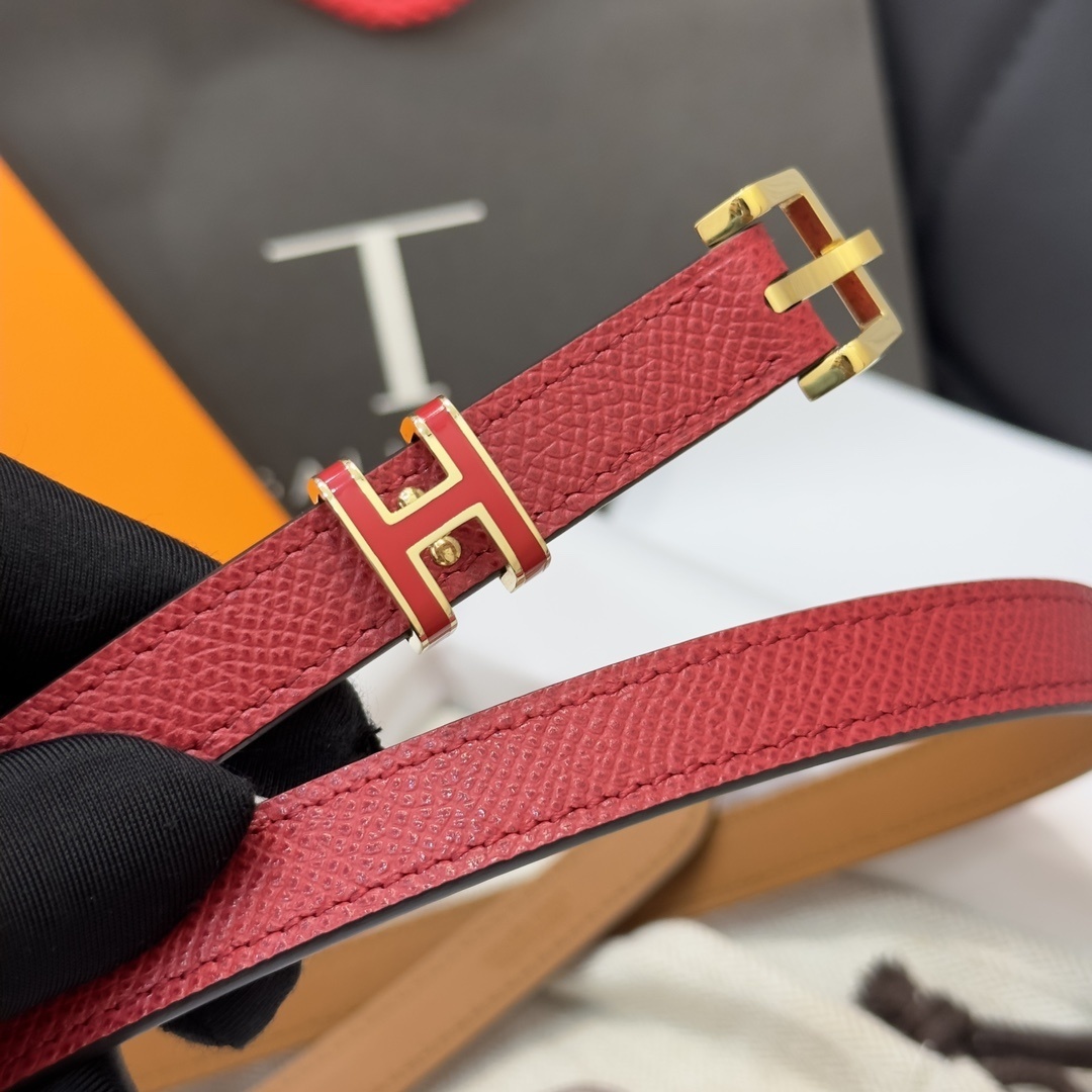 Luxury Red Epsom Leather Belt with Gold H Buckle for Women