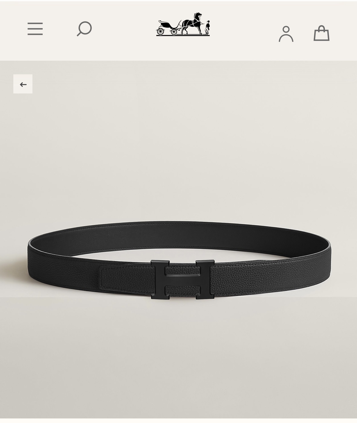 Hermes Men’s Black Textured Leather Belt with Matte H Buckle