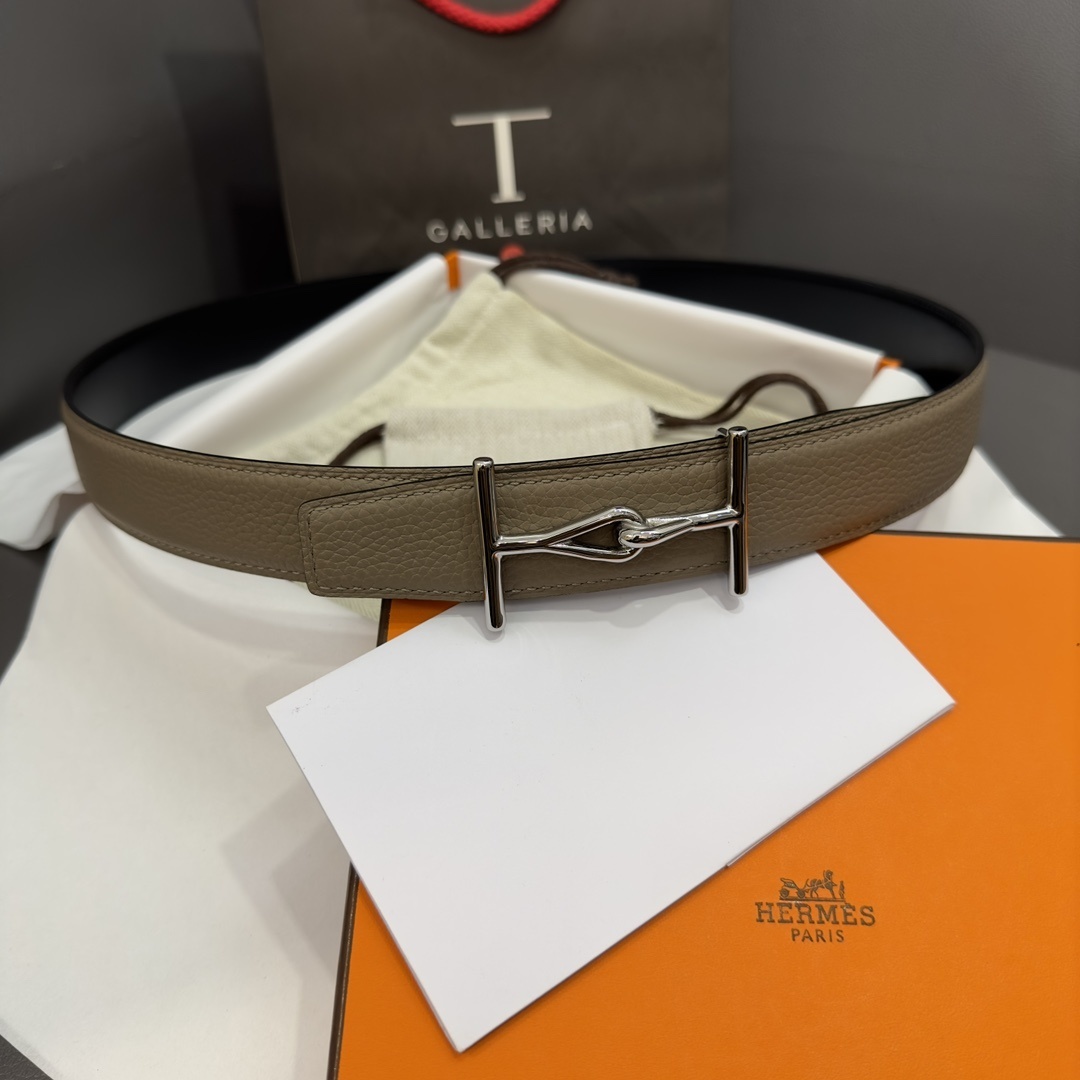 Hermes Mors Buckle Reversible Leather Belt – Taupe & Black Silver