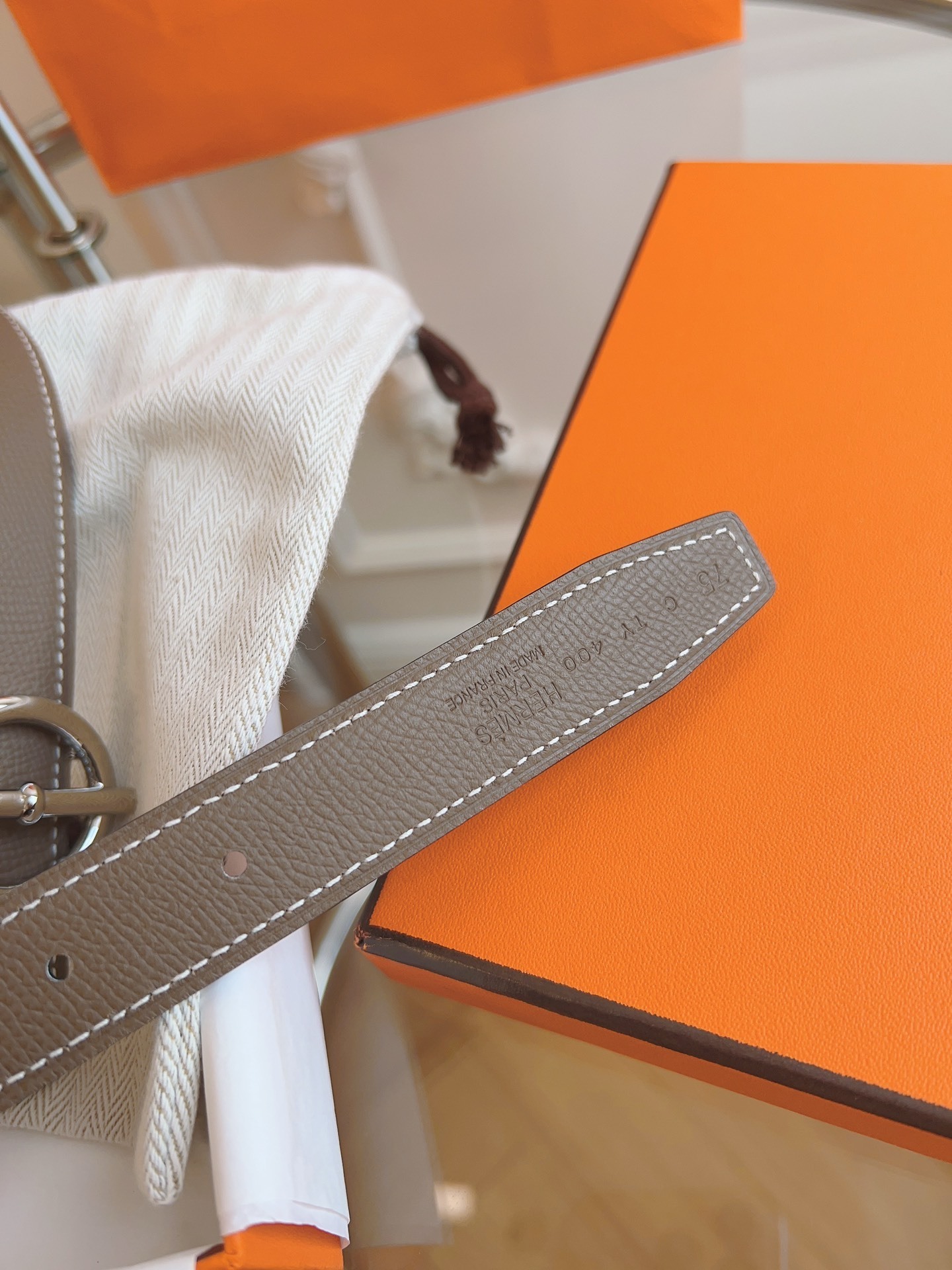 Hermès Reversible Leather Belt with Silver Circle Buckle