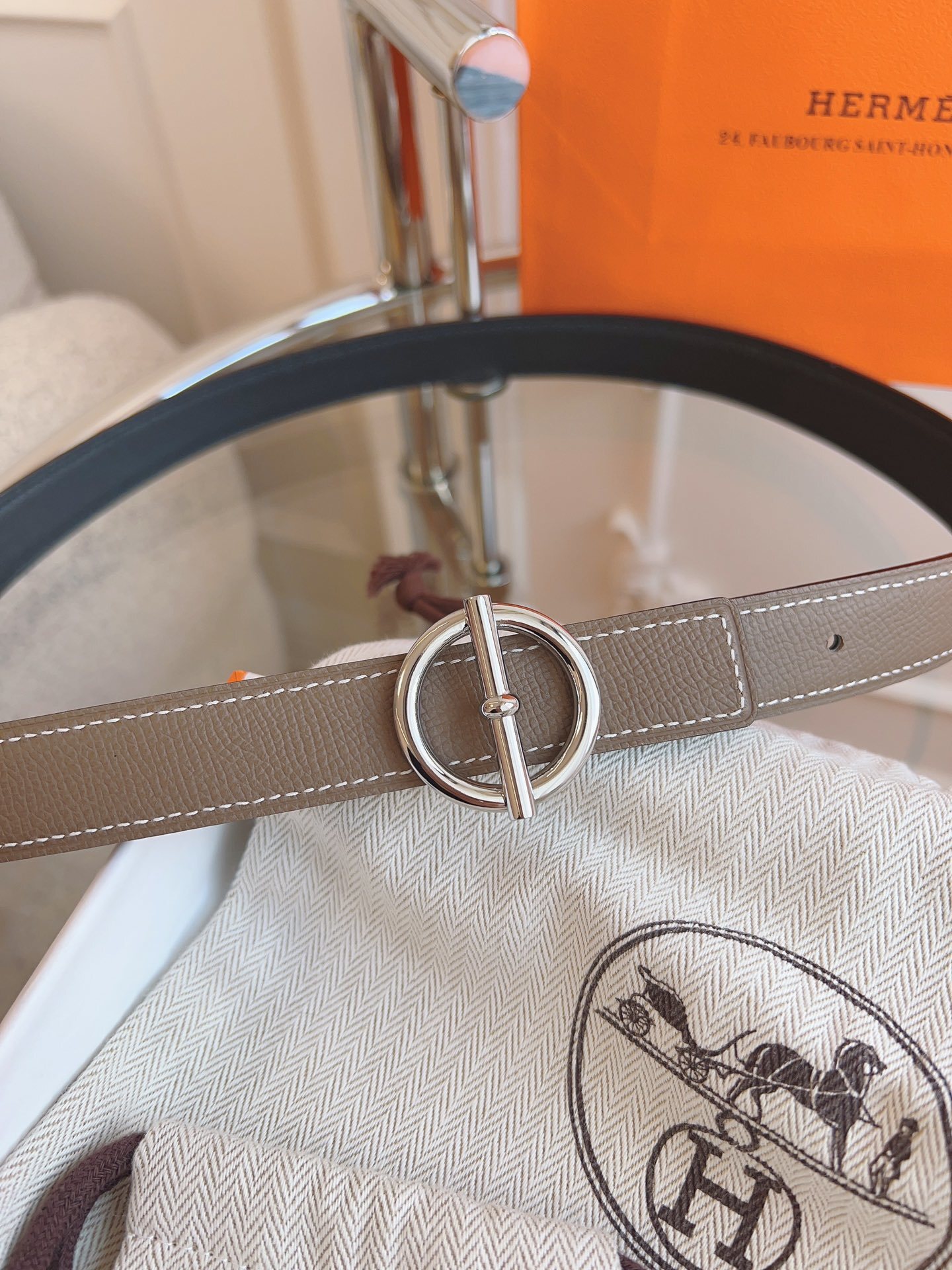 Hermès Reversible Leather Belt with Silver Circle Buckle