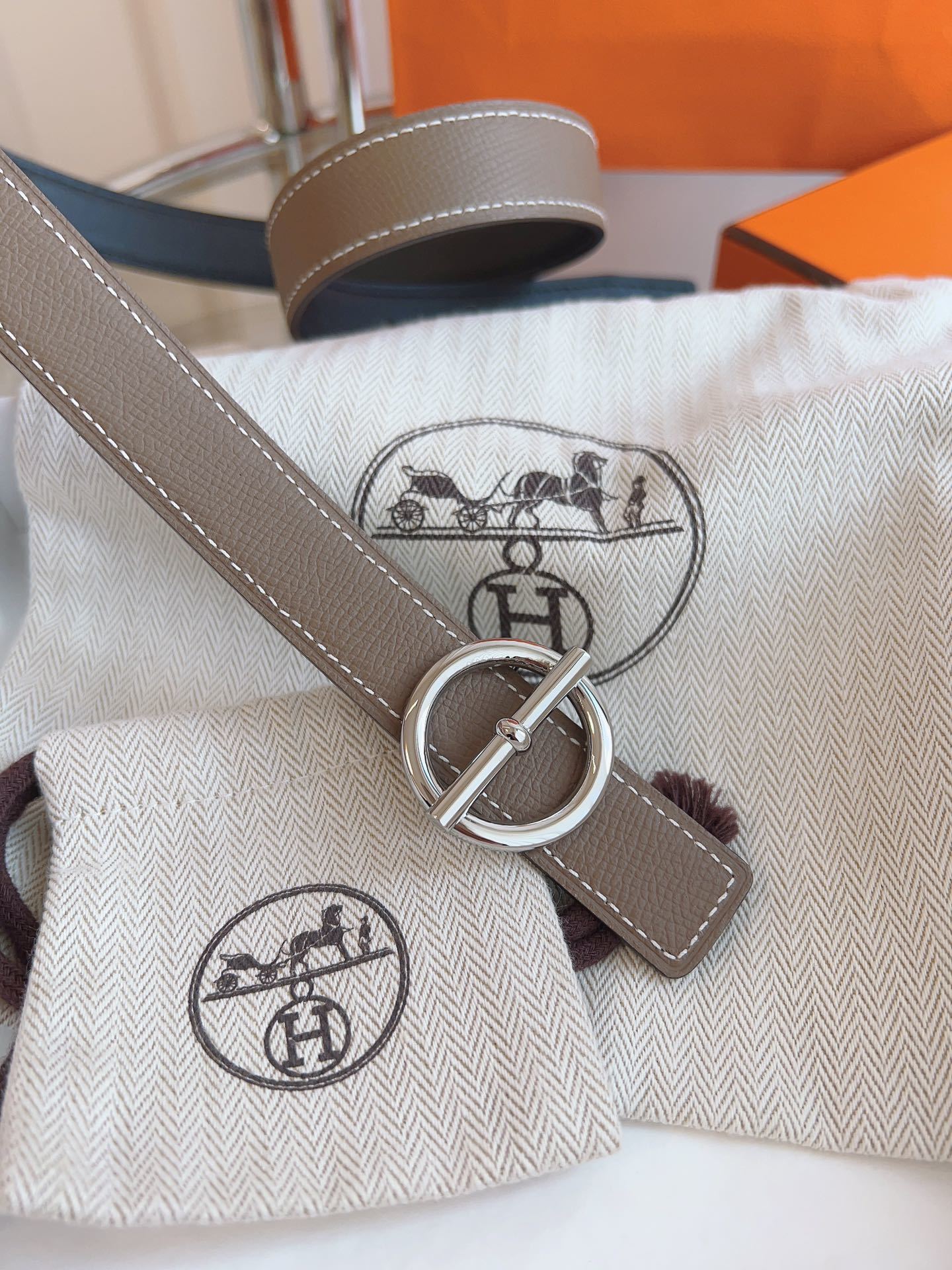 Hermès Reversible Leather Belt with Silver Circle Buckle