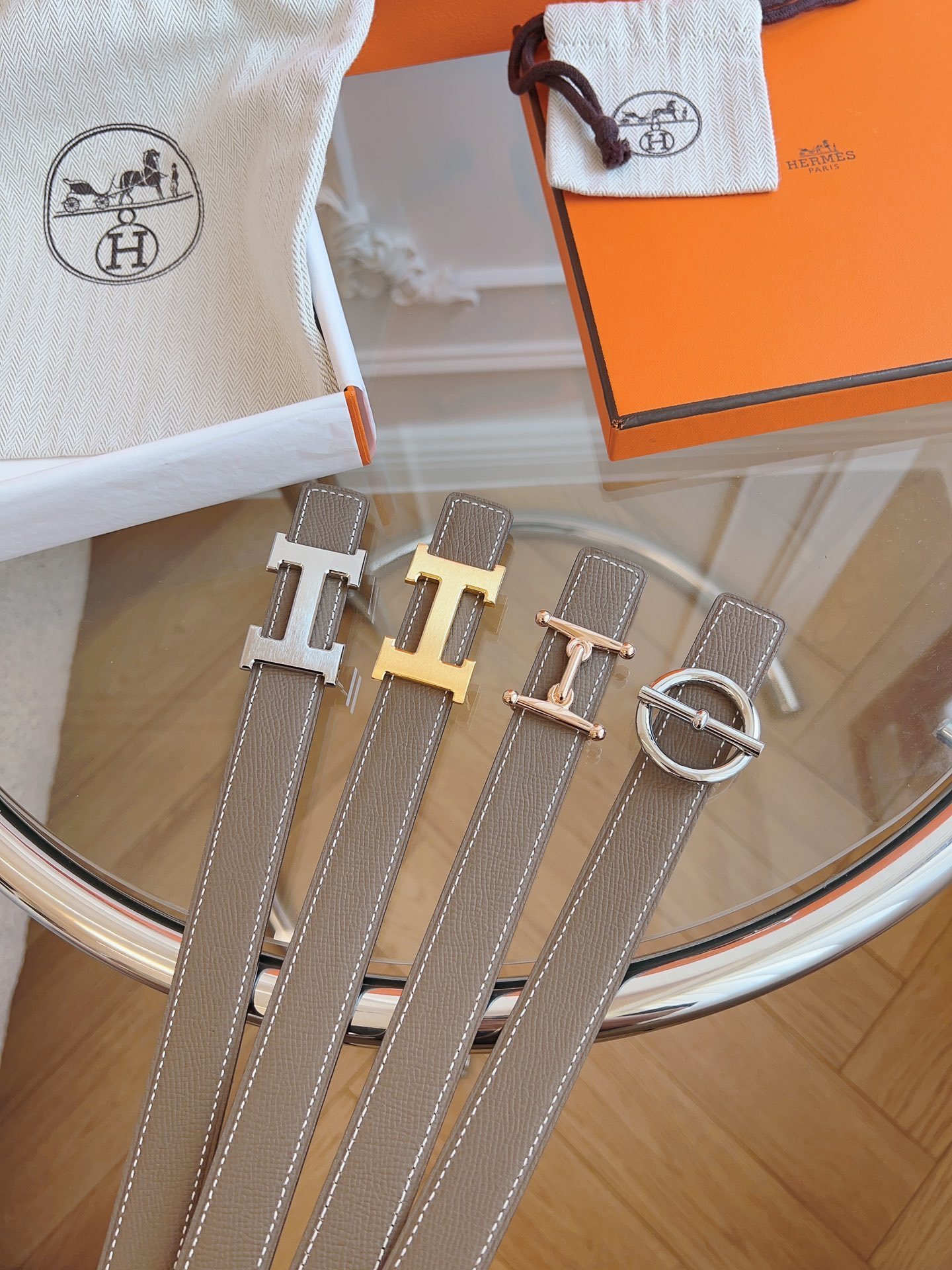 Hermès H Buckle Belt in Etoupe Leather with Silver Hardware