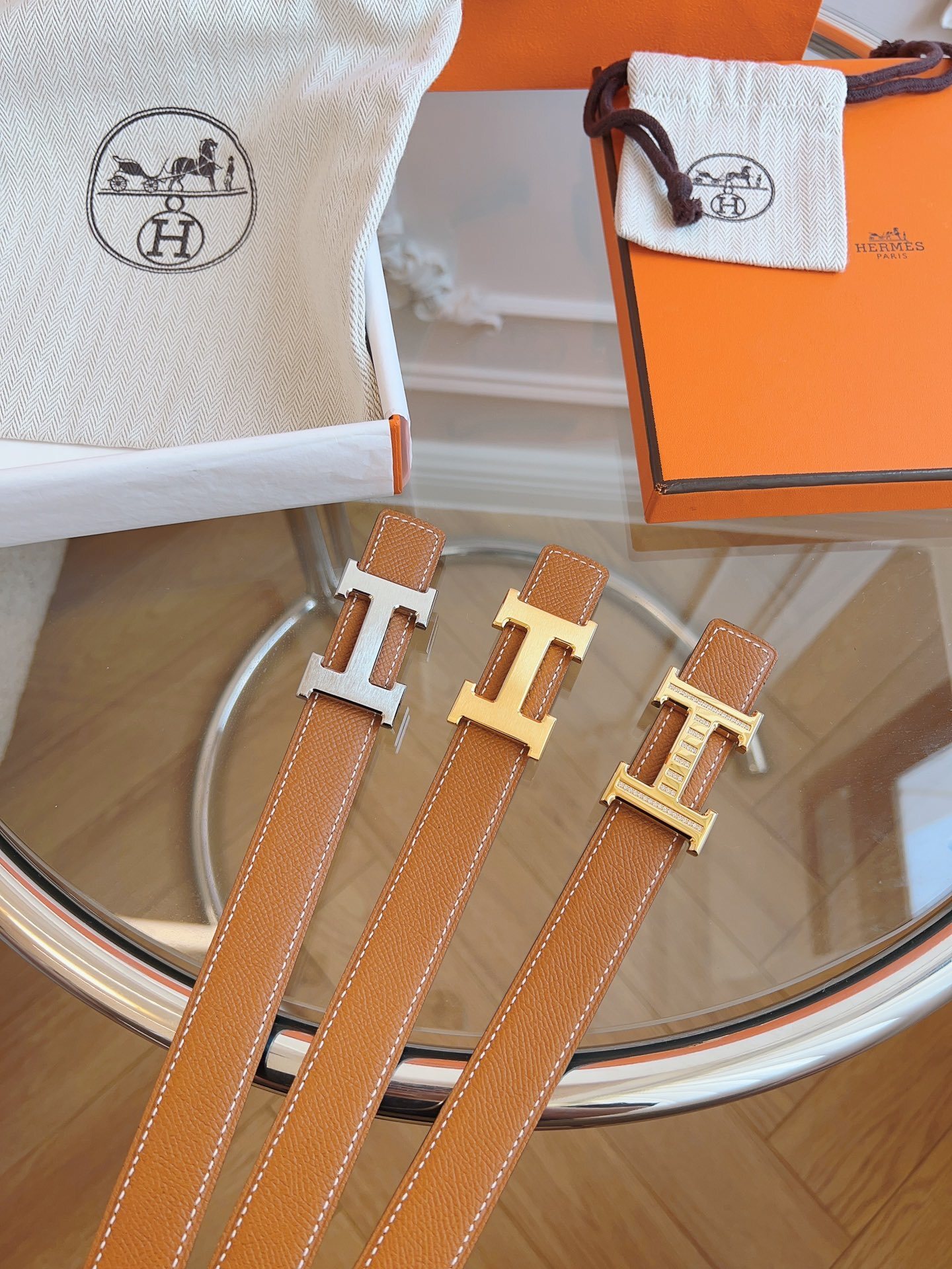 Hermès Reversible Leather Belt with Gold H Buckle