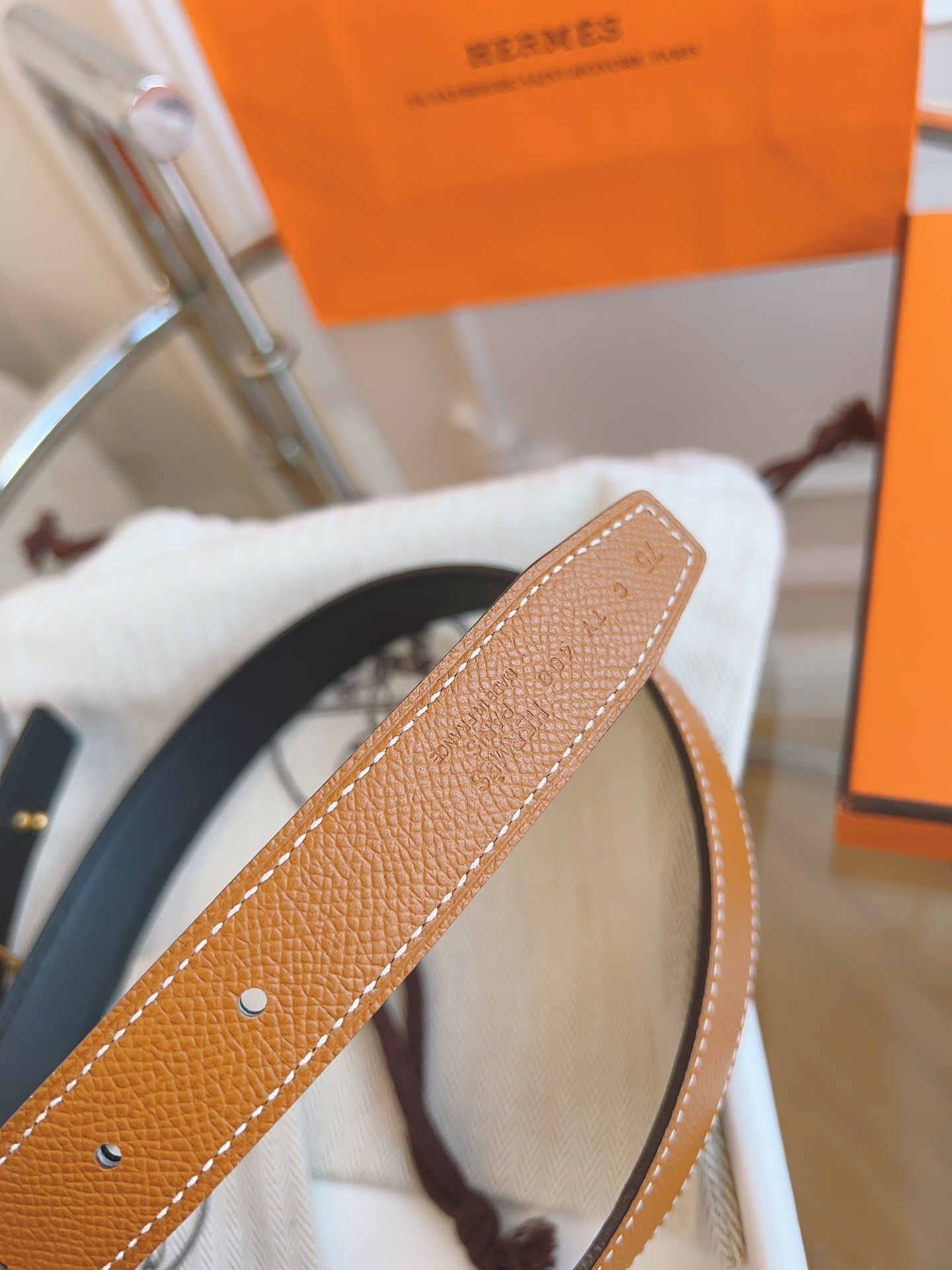 Hermès Reversible Leather Belt with Gold H Buckle