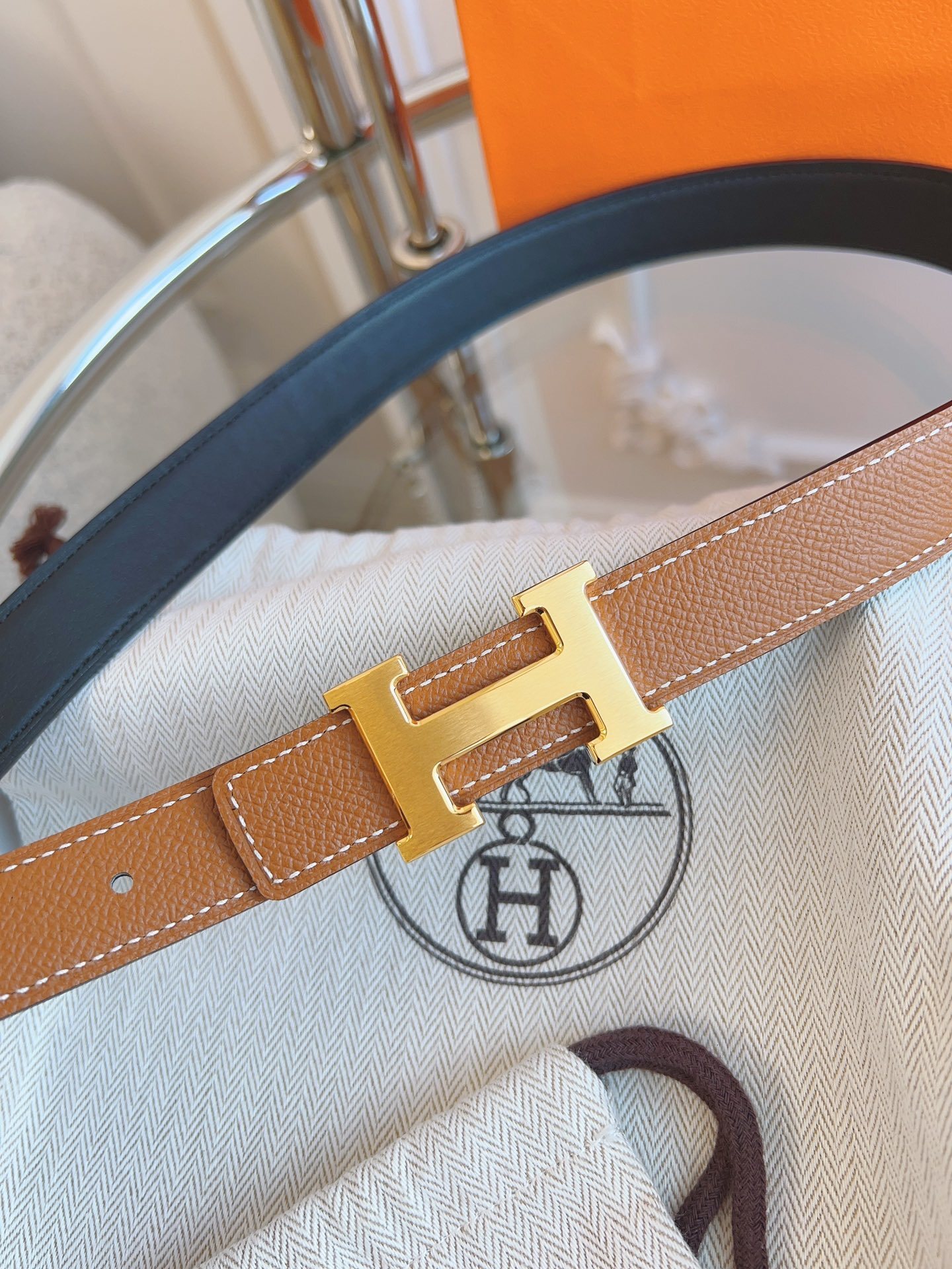 Hermès Reversible Leather Belt with Gold H Buckle