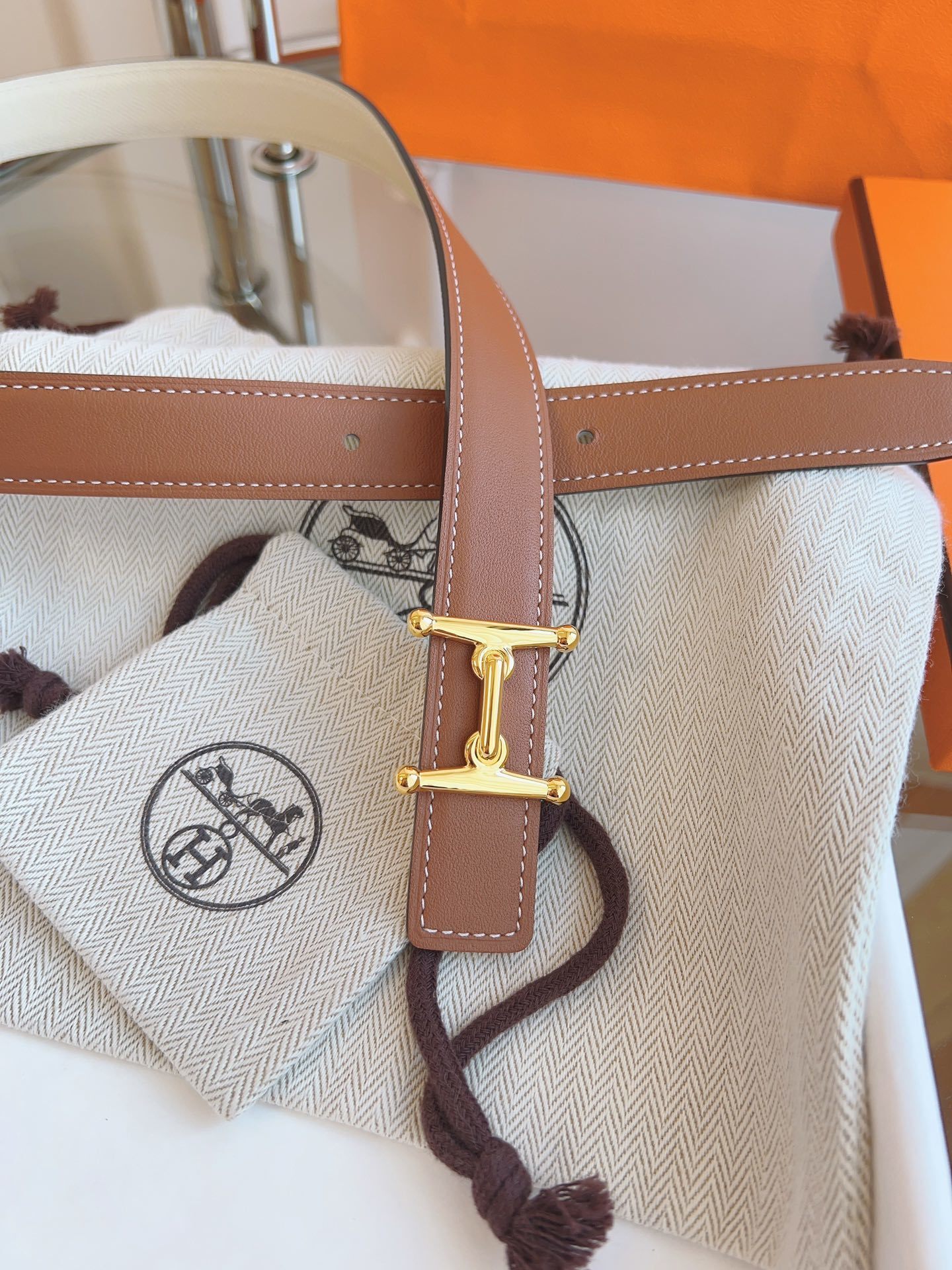 Hermès Reversible Leather Belt with Iconic Gold-Tone H Buckle