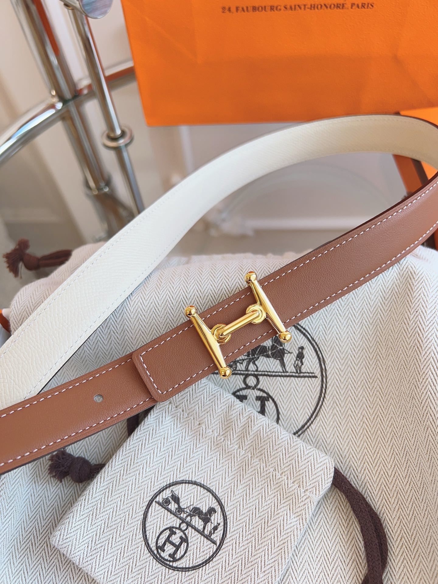 Hermès Reversible Leather Belt with Iconic Gold-Tone H Buckle