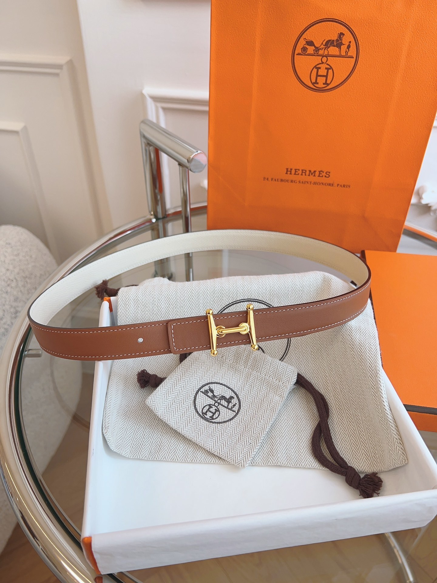 Hermès Reversible Leather Belt with Iconic Gold-Tone H Buckle