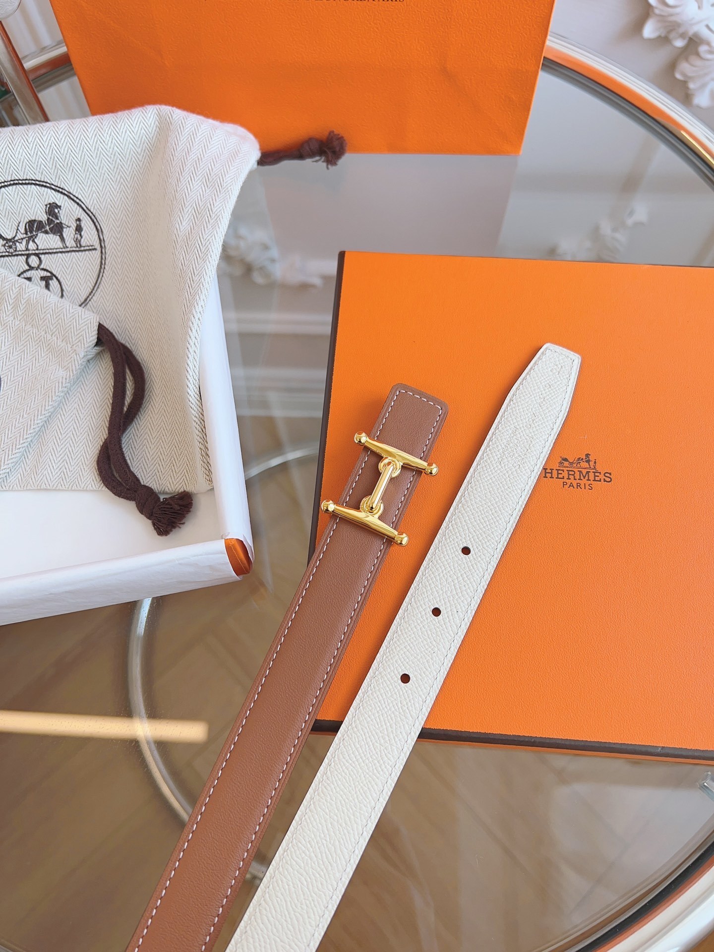 Hermès Reversible Leather Belt with Iconic Gold-Tone H Buckle