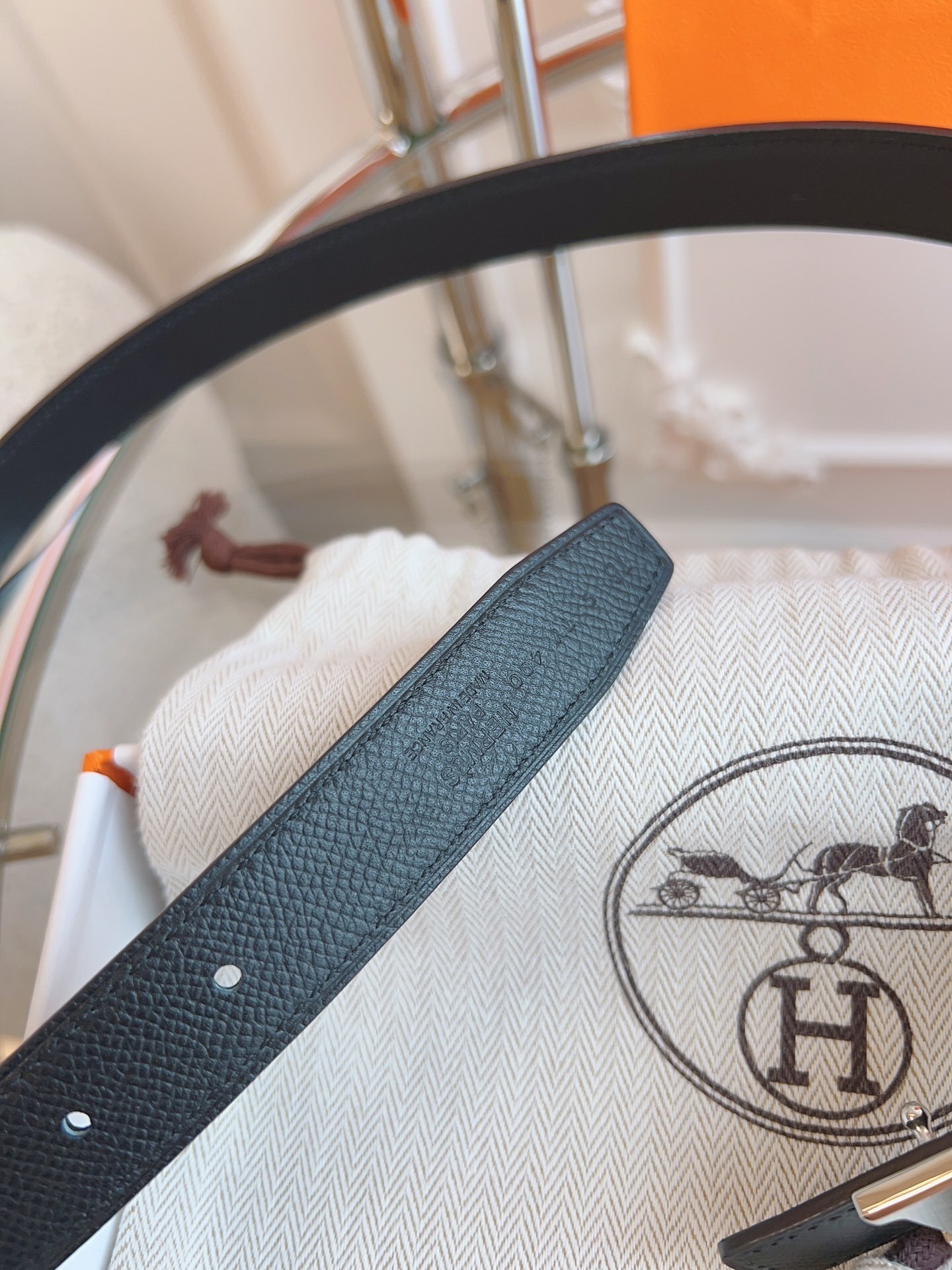 Hermes Men's Reversible Leather Belt with Silver H Buckle - Black