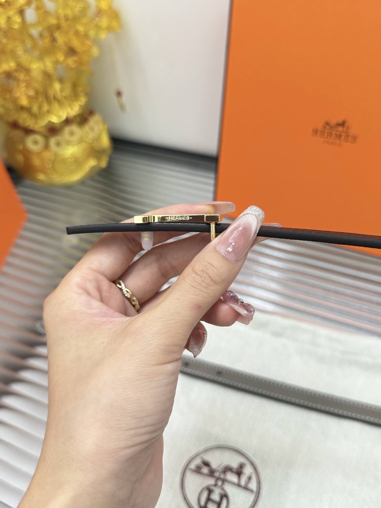 Hermes Thin Leather Belt for Women with Gold-Tone H Buckle