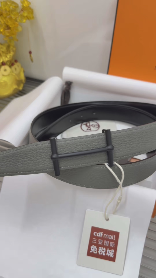 Men’s Luxury Reversible H-Buckle Leather Belt – Grey and Black