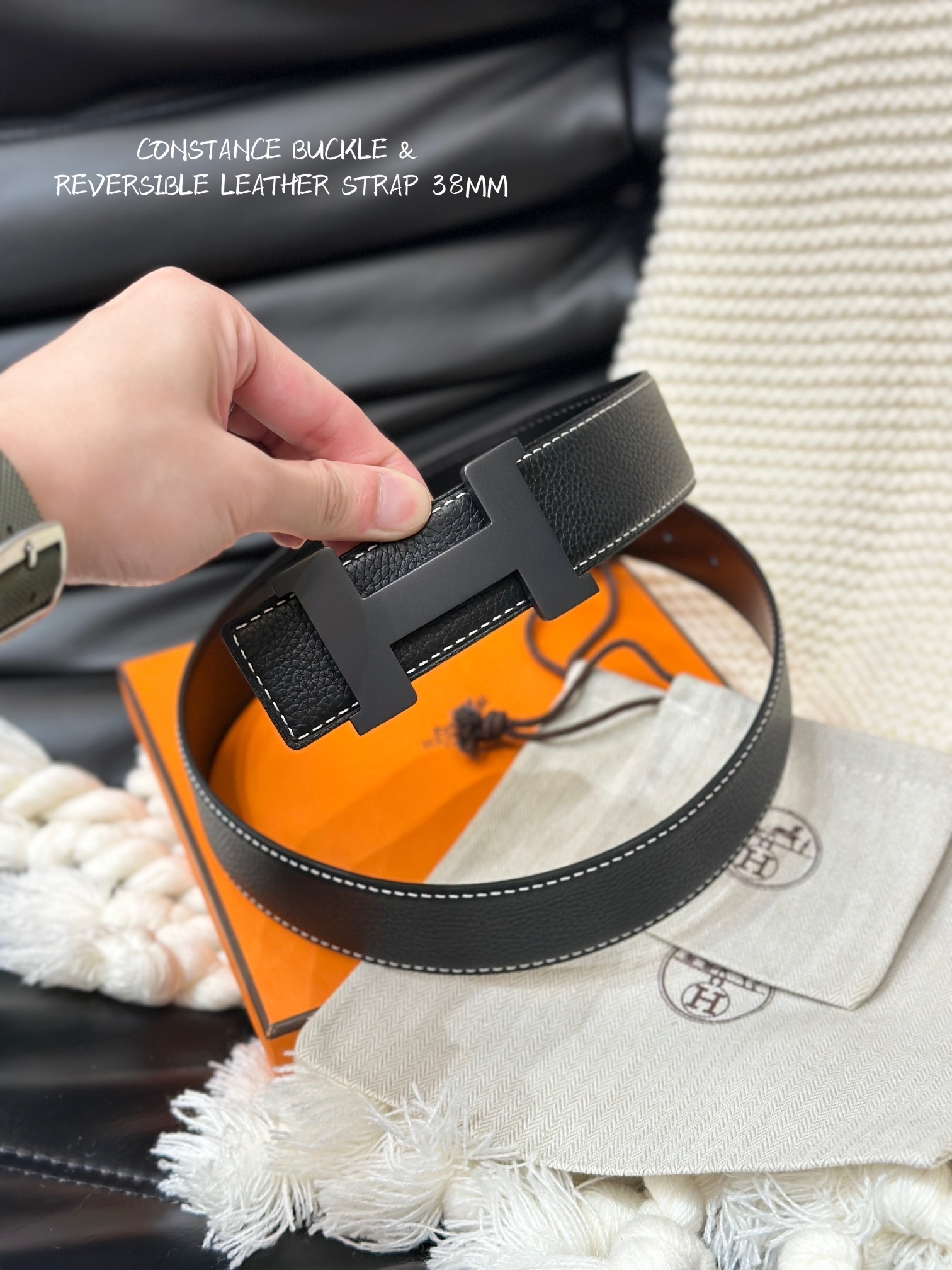 Premium 38mm Reversible Leather Belt with Constance H Buckle