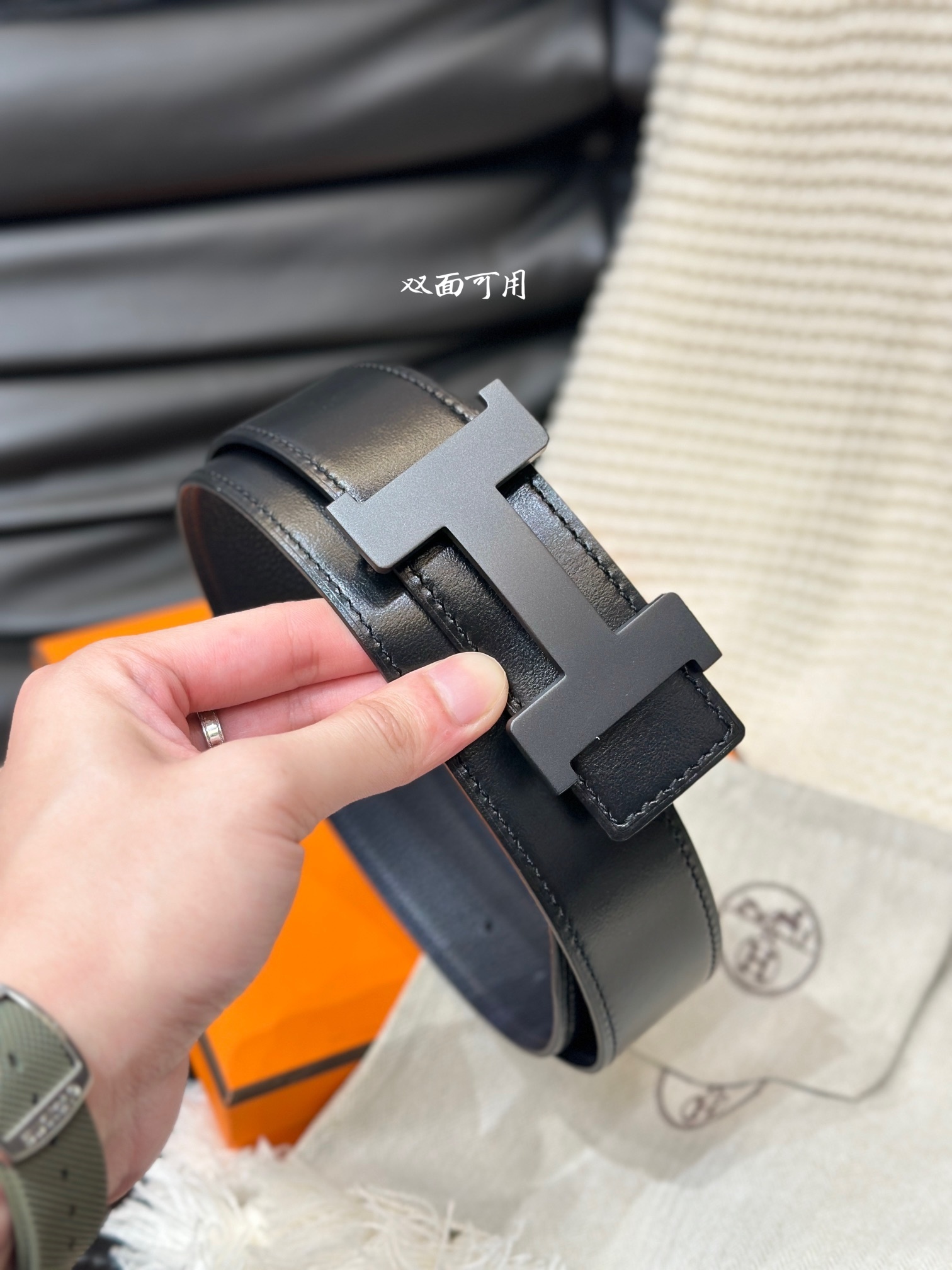 Hermes Constance Reversible Leather Belt 38mm Matte Black Buckle