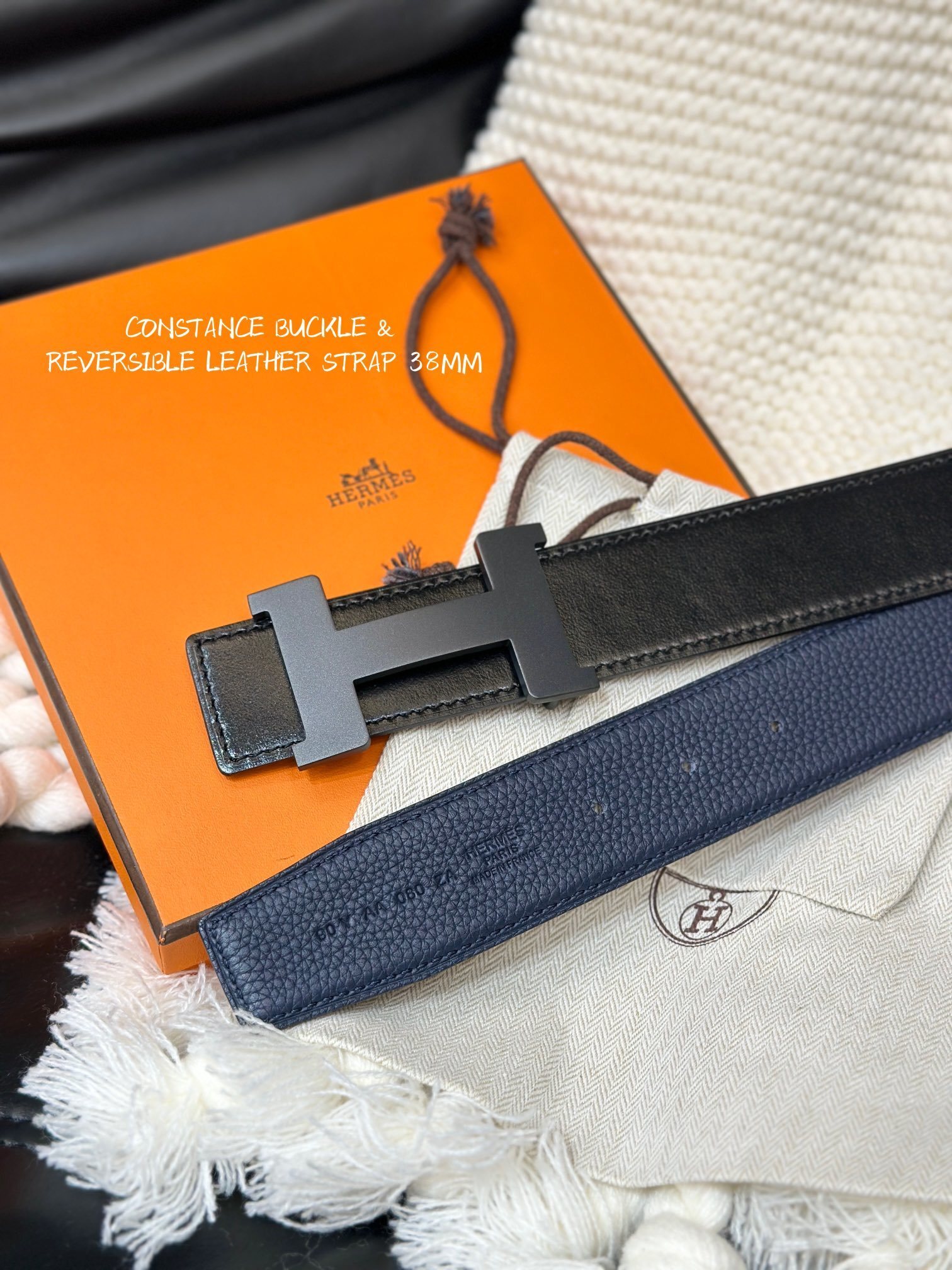 Hermes Constance Reversible Leather Belt 38mm Matte Black Buckle