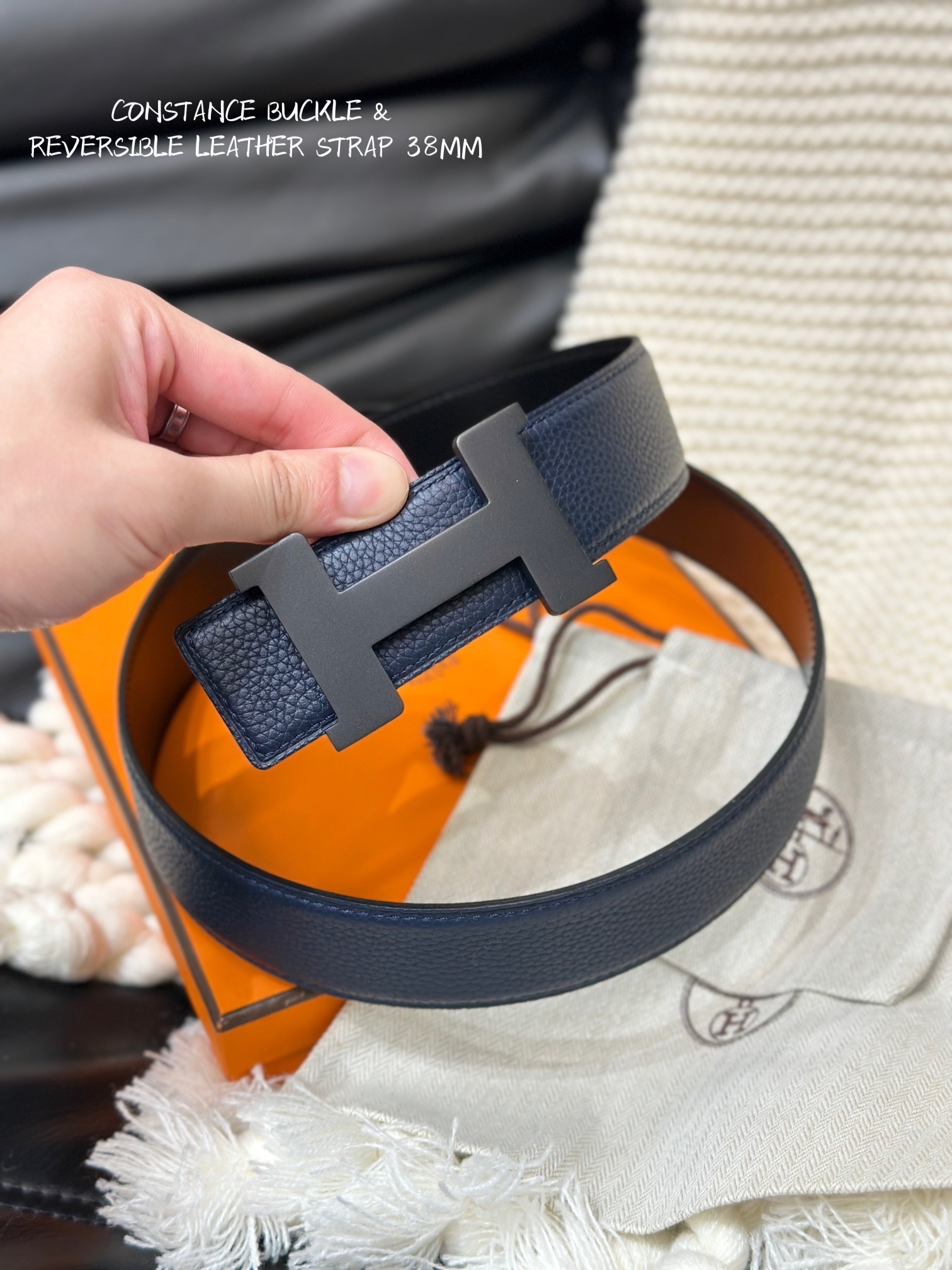 Hermes Constance Reversible Leather Belt 38mm Matte Black Buckle