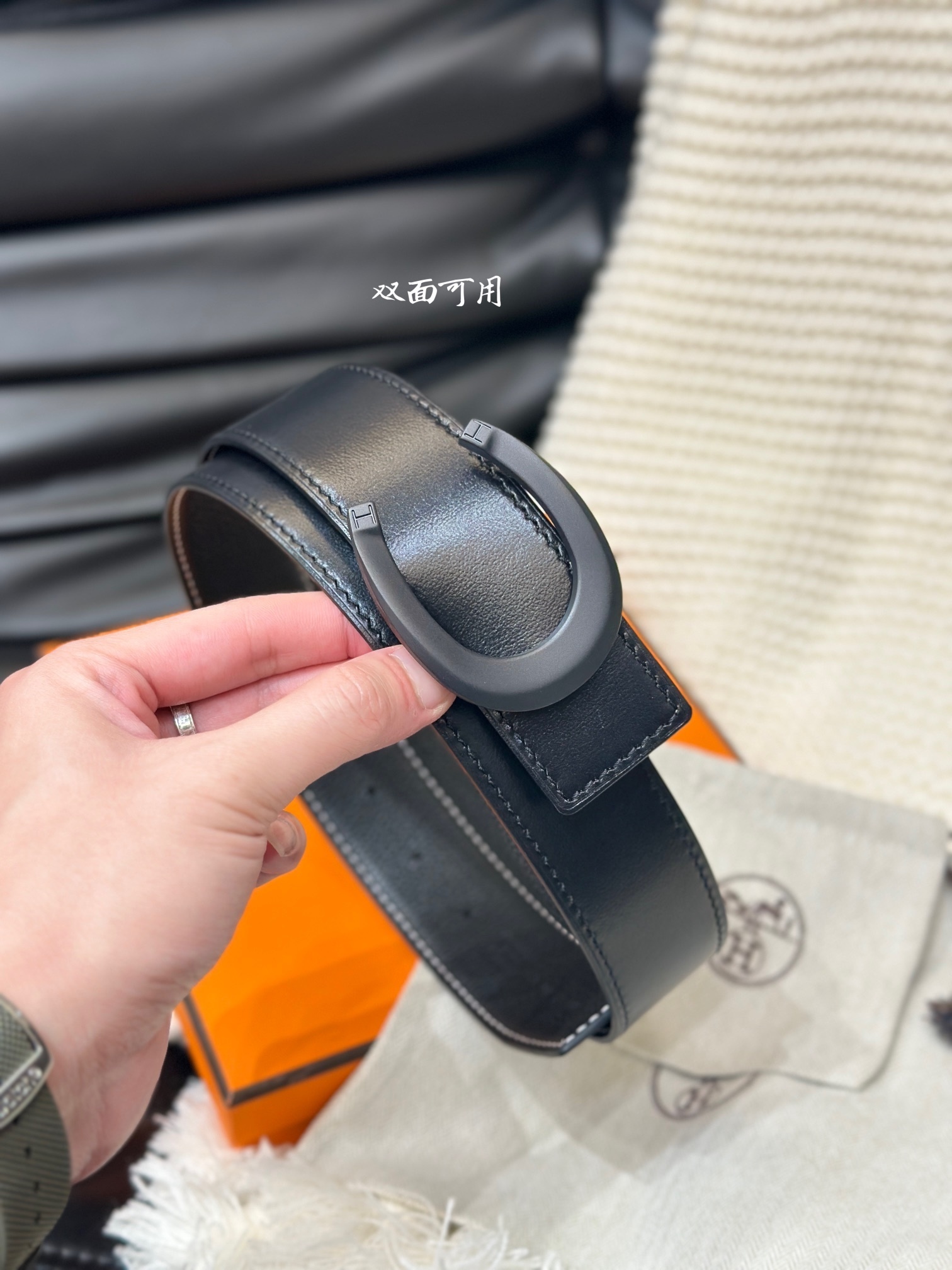 Hermès Reversible 38mm Leather Belt with Luck Buckle - Black/Brown