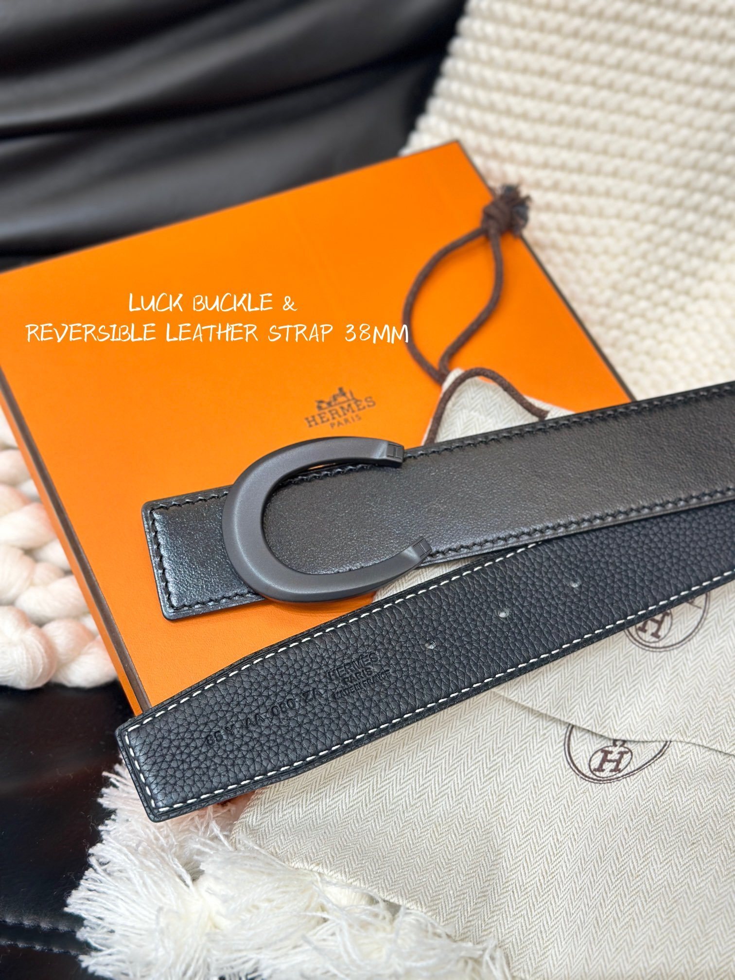 Hermès Reversible 38mm Leather Belt with Luck Buckle - Black/Brown