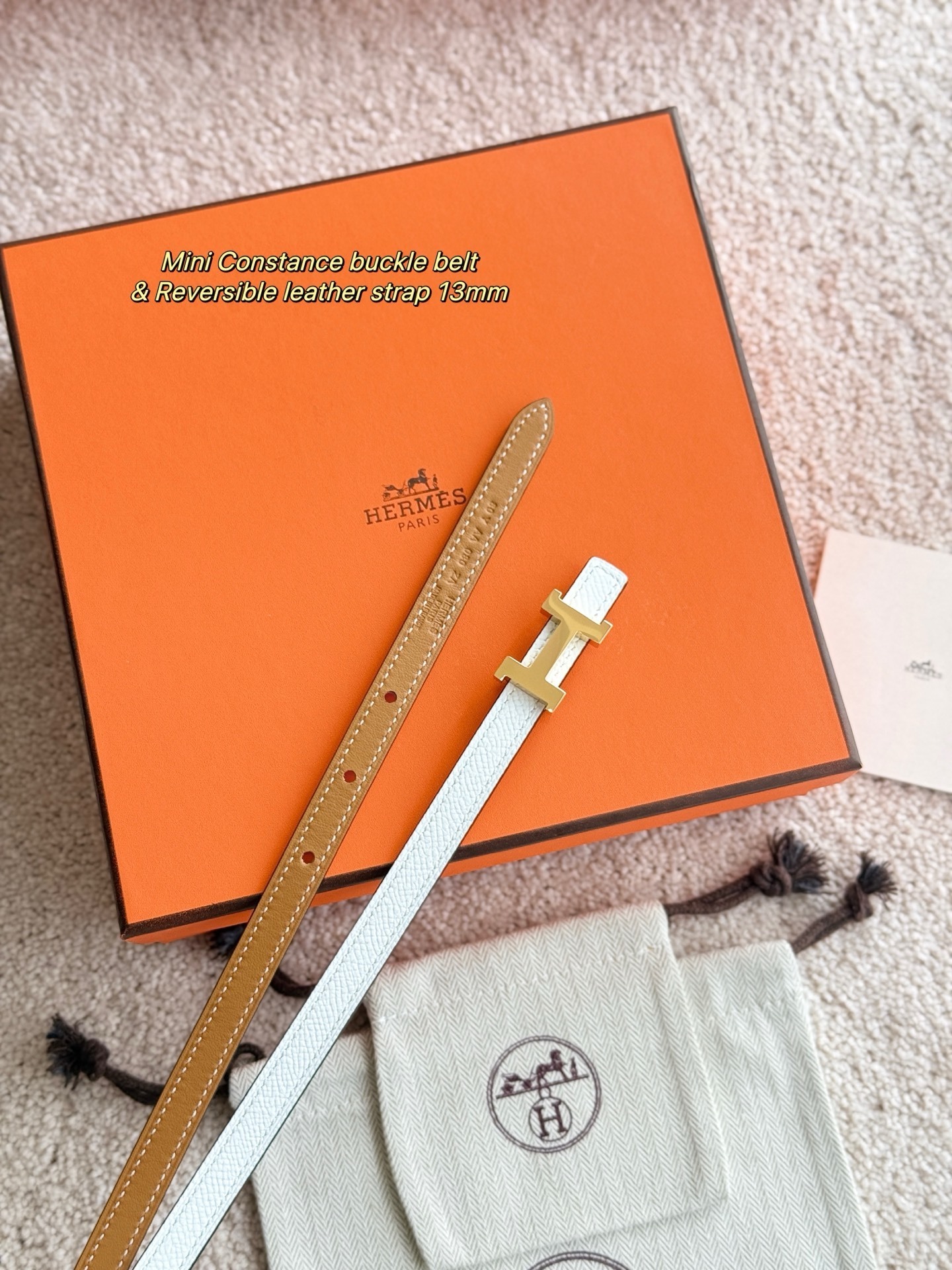 Hermès Mini Constance Reversible Leather Belt 13mm - Gold Buckle