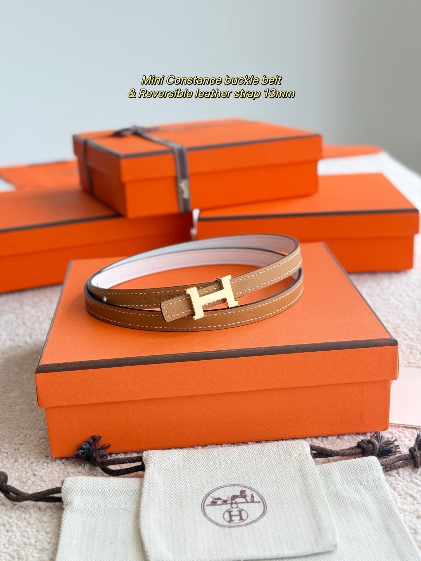 Hermès Mini Constance Reversible Leather Belt 13mm – Gold Buckle