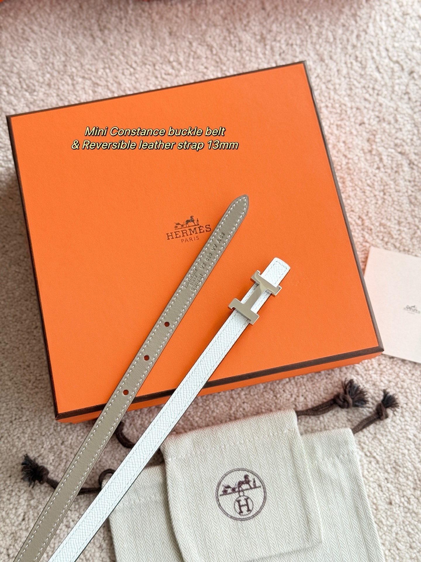 Hermes Mini Constance 13mm Reversible Leather Belt - Etoupe/White