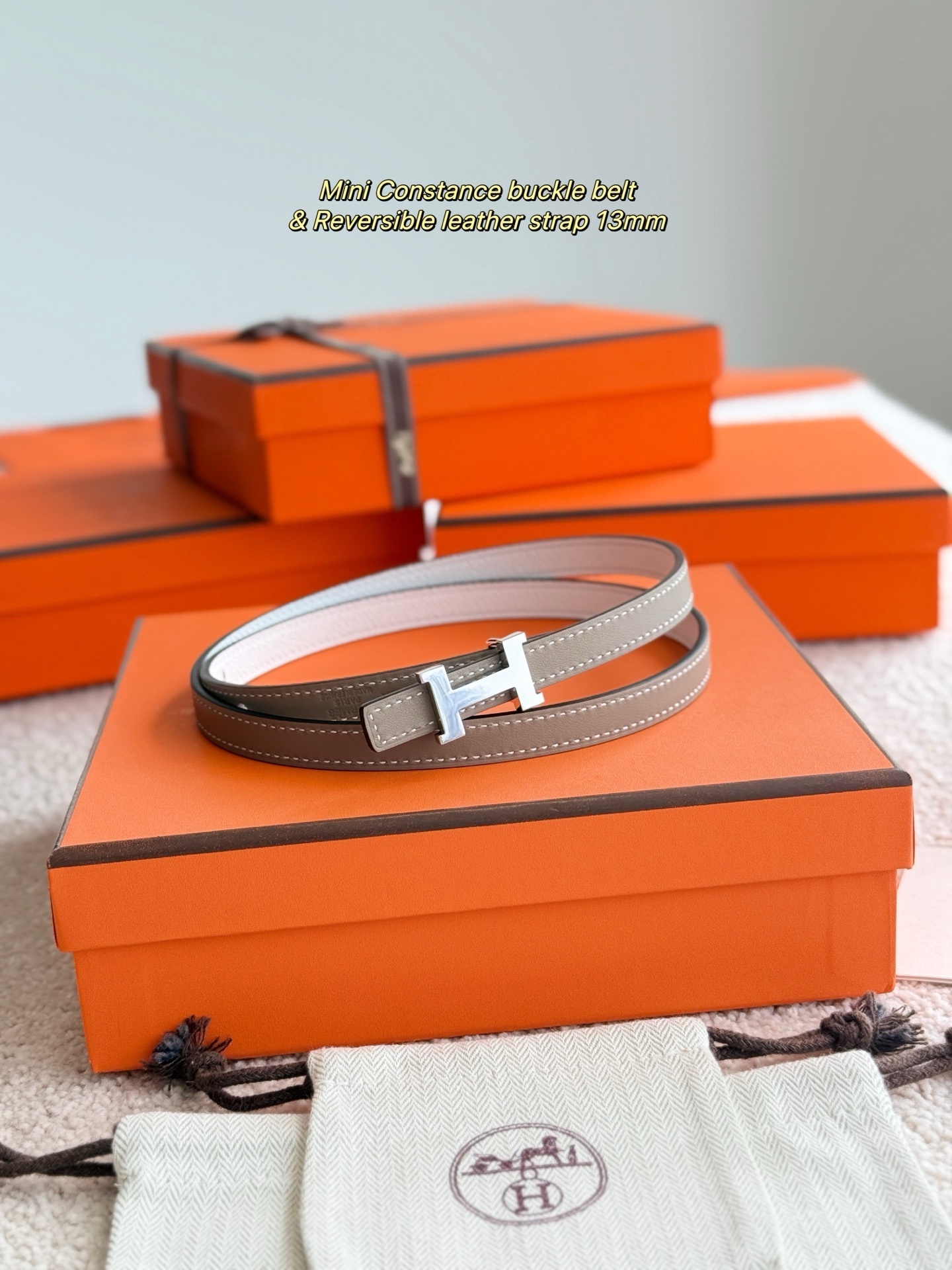 Hermes Mini Constance 13mm Reversible Leather Belt – Etoupe/White